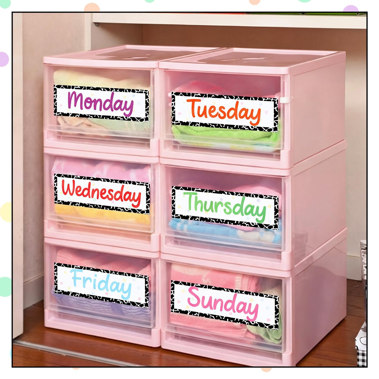 Trandraft 36 Pcs Days of The Week Stickers for Drawers, Color Large Day Labels for Clothes Organizer Big Monday Through Friday Weekday Plastic Planner Whiteboard Classroom Decals (Fresh Style)