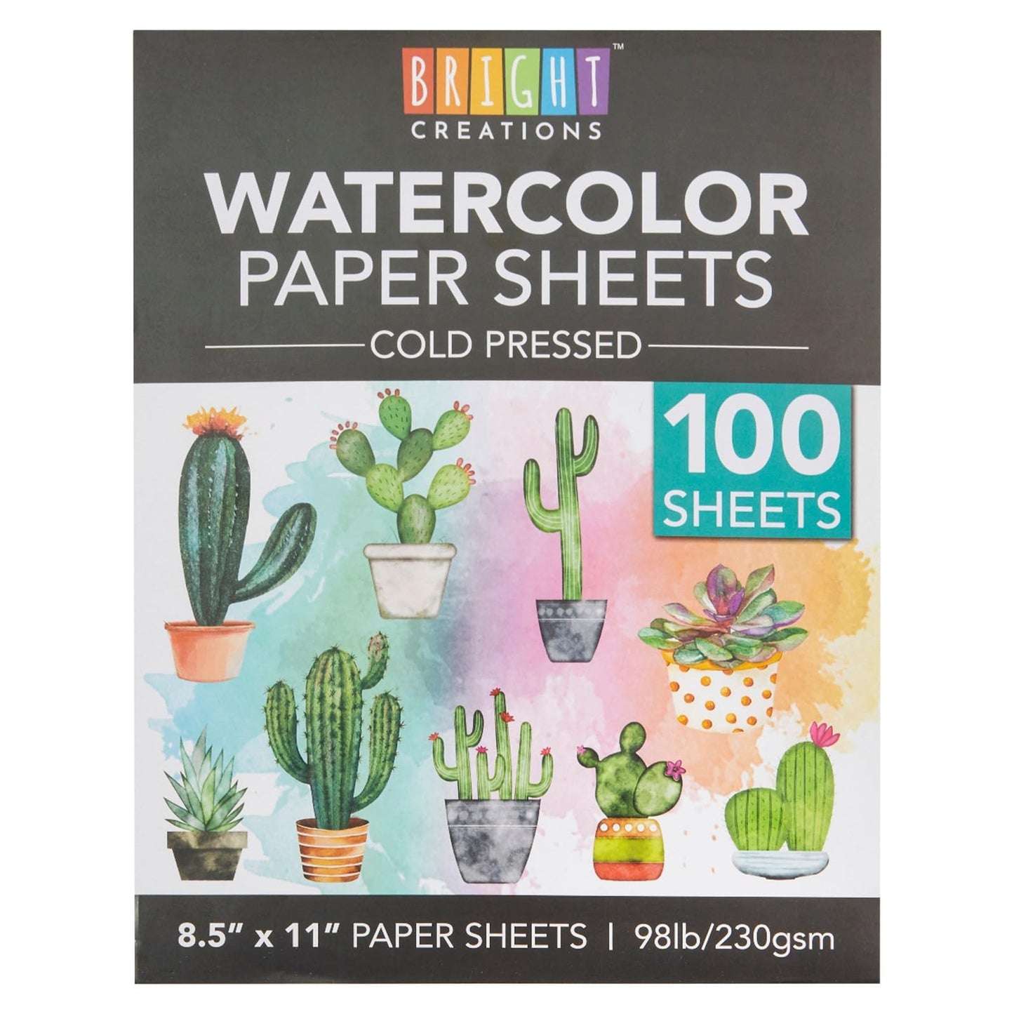 Bright Creations Printable Cold Pressed Watercolor Paper Bulk Pad - 100 Sheets, 8.5 x 11 in, 230 GSM, White - Painting Paper for Acrylics & Sketching