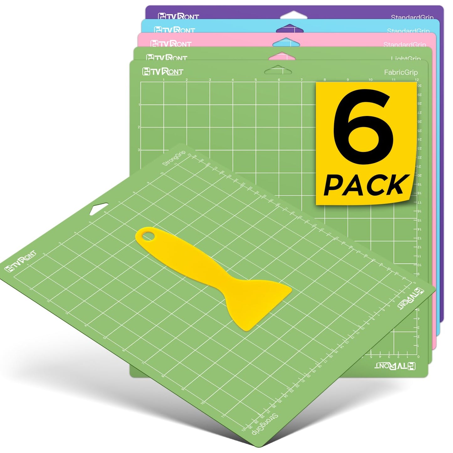 HTVRONT Cutting Mat, 6 Pcs Cutting Mat 12x12(Standard, Light, Strong, FabricGrip) Compatible with Cricut Maker 3/Maker 4/Maker/Explore 3/4/5/Air 2/One, Variety Adhesive Sticky Cutting Mats Accessories