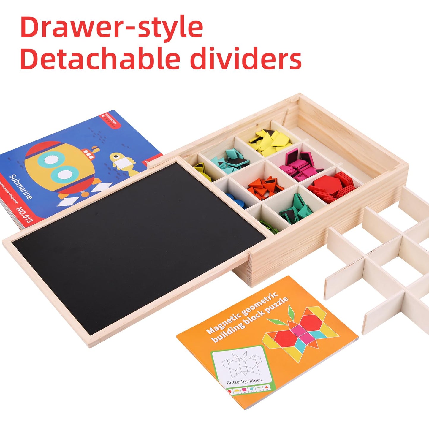GEMEM 288 PCS Wooden Magnetic Pattern Blocks Set,Montessori Tangram Puzzle STEM Toys for Kids Ages 3-8, Educational Learning Toys Gift