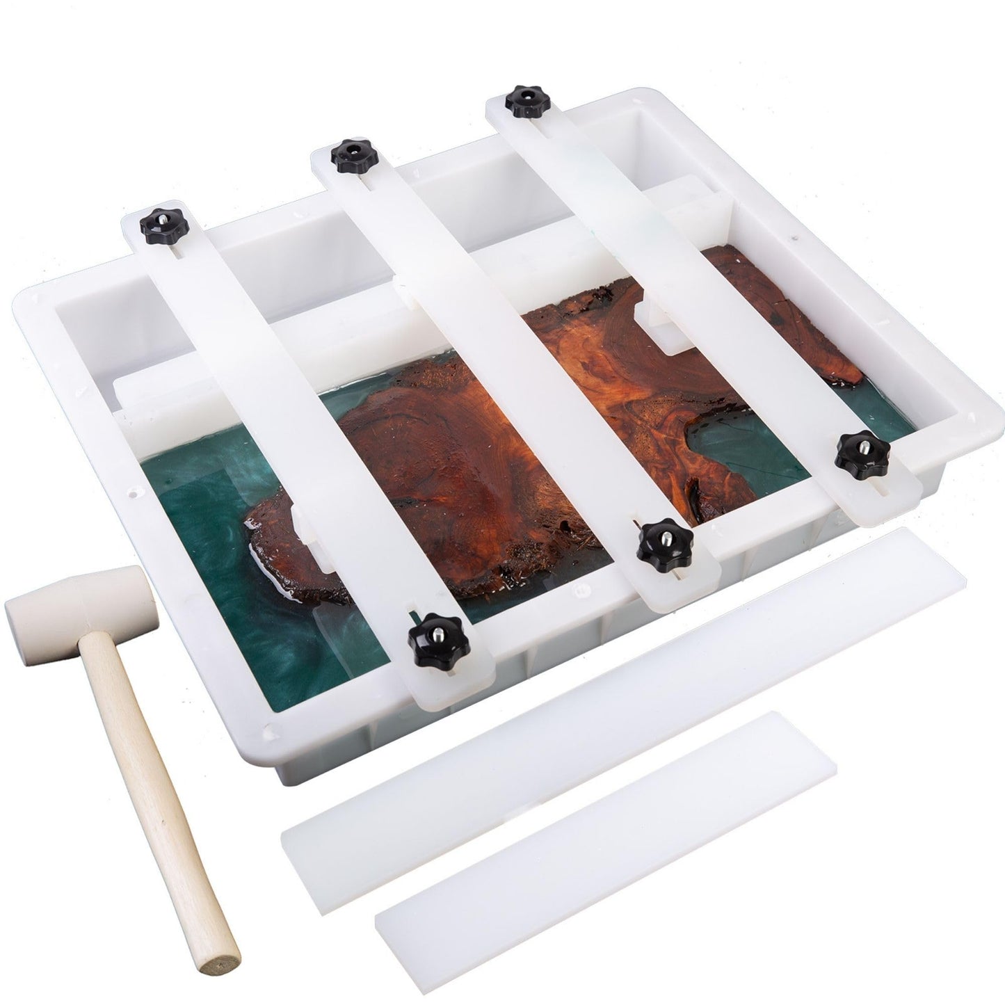 Kalinta Epoxy Mold with Divider Adjustable - 19x11x3 in No-Seal Large Resin Mold Integrated Clamping System - Perfect for Beginners & Experienced Artists Alike - Ideal for Creative Resin Art Projects