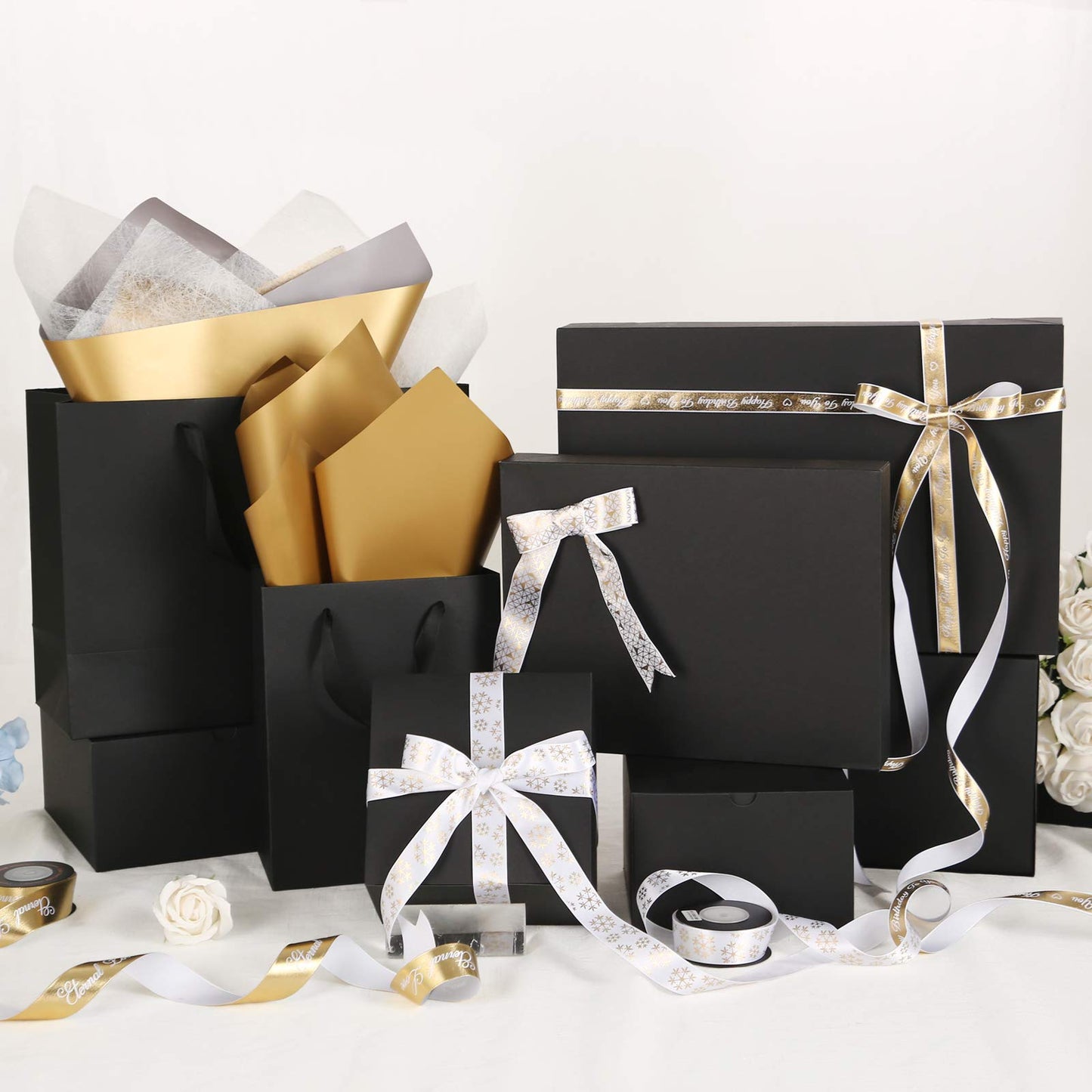 JINMING 6 Gift Boxes with Lids 11x8.5x1.5 Inches for Clothes, Black Gift Boxes, Apparel Boxes for Mother's Day, Father's Day and All Occasion