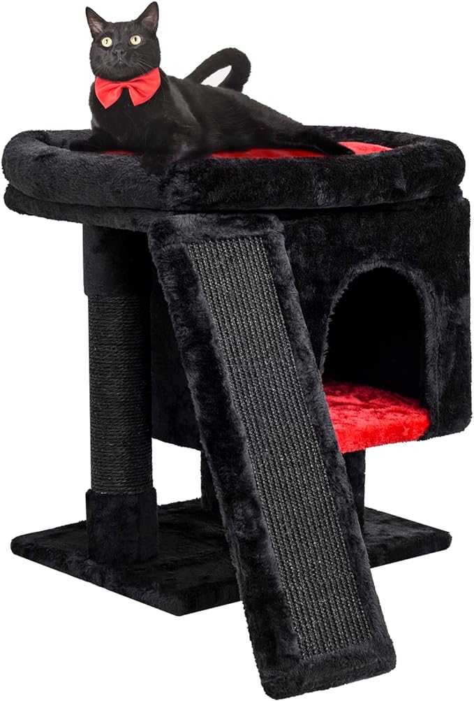 SYANDLVY Small Cat Tree for Indoor Cats, Cat Tower with Scratching Post, Modern Activity House for Large Cats, Condo with Board, Kittens Cave