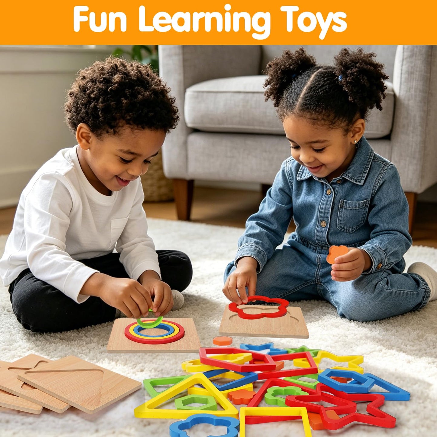 Toddler Puzzles Montessori Toy Wooden Shape Sorting Puzzle Sensory Toy Toddler Activities Preschool Learning Educational Autistic Developmental 1 2 3 Year Old Girl Boy 1-3 Dementia Game Easter Gift