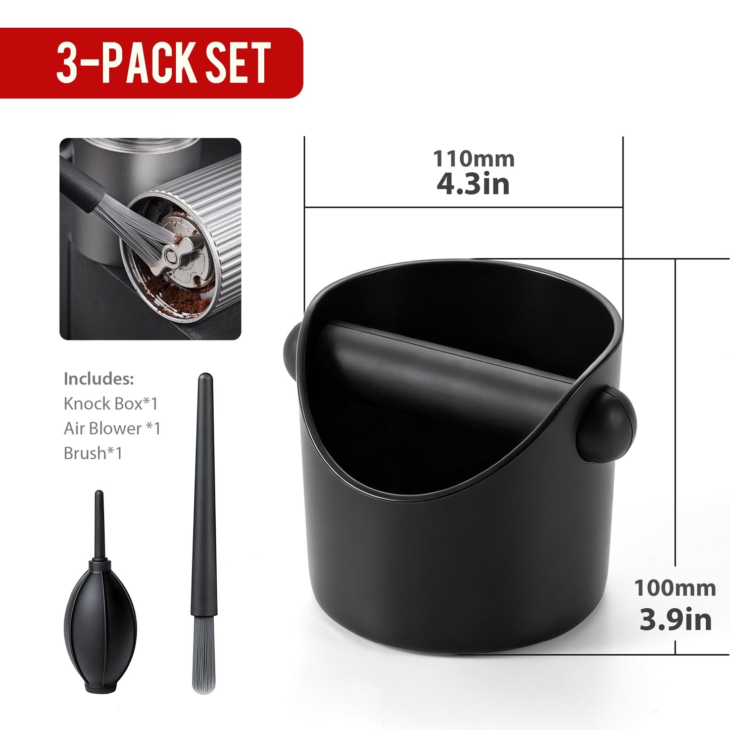 Li&Zhao Espresso Knock Box - Premium Knock Box for Espresso Machines with Non-Slip Base, Includes Brush and Dust Blower, Knock Box Espresso Accessory for Home, Suitable for 51-53mm Knock Box(Black)