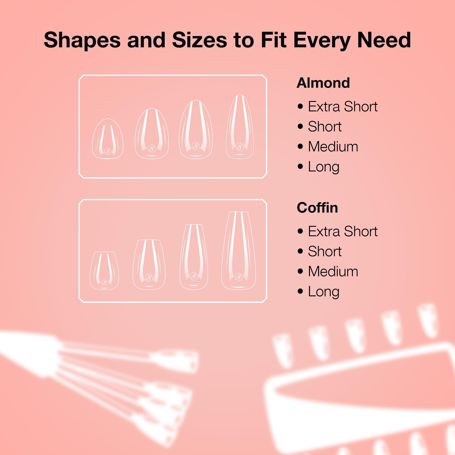 Cre8tion Soft Gel Nail Tips, Extra Extra Long Square Shape, 602 Tips in 14 Sizes (00-9) for Professional Nail Extensions