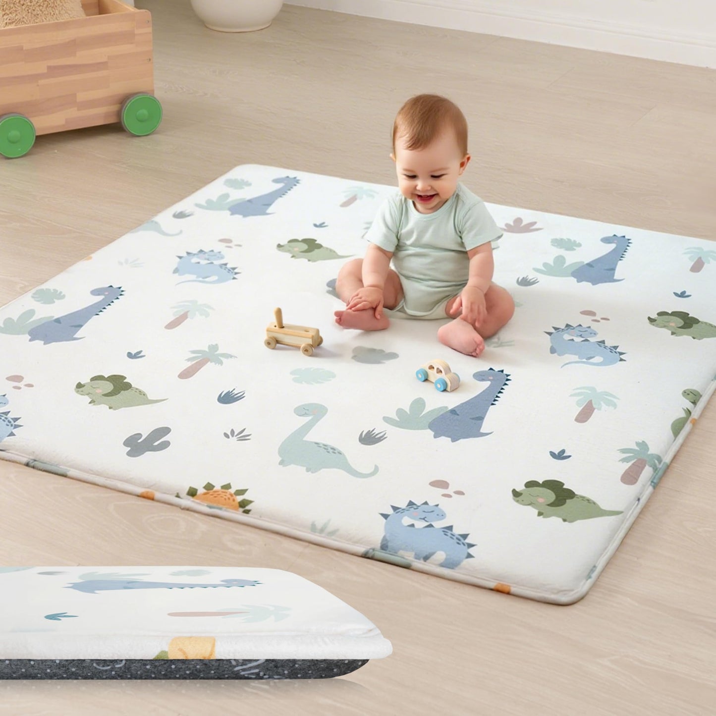 PaPaMat 1.5" Thick Premium Baby Play Mat for Floor, 50x50 Padded Memory Foam Play Mat, Tummy Time Crawling Playmat for Nursery Playroom Classroom, Dinosaurs