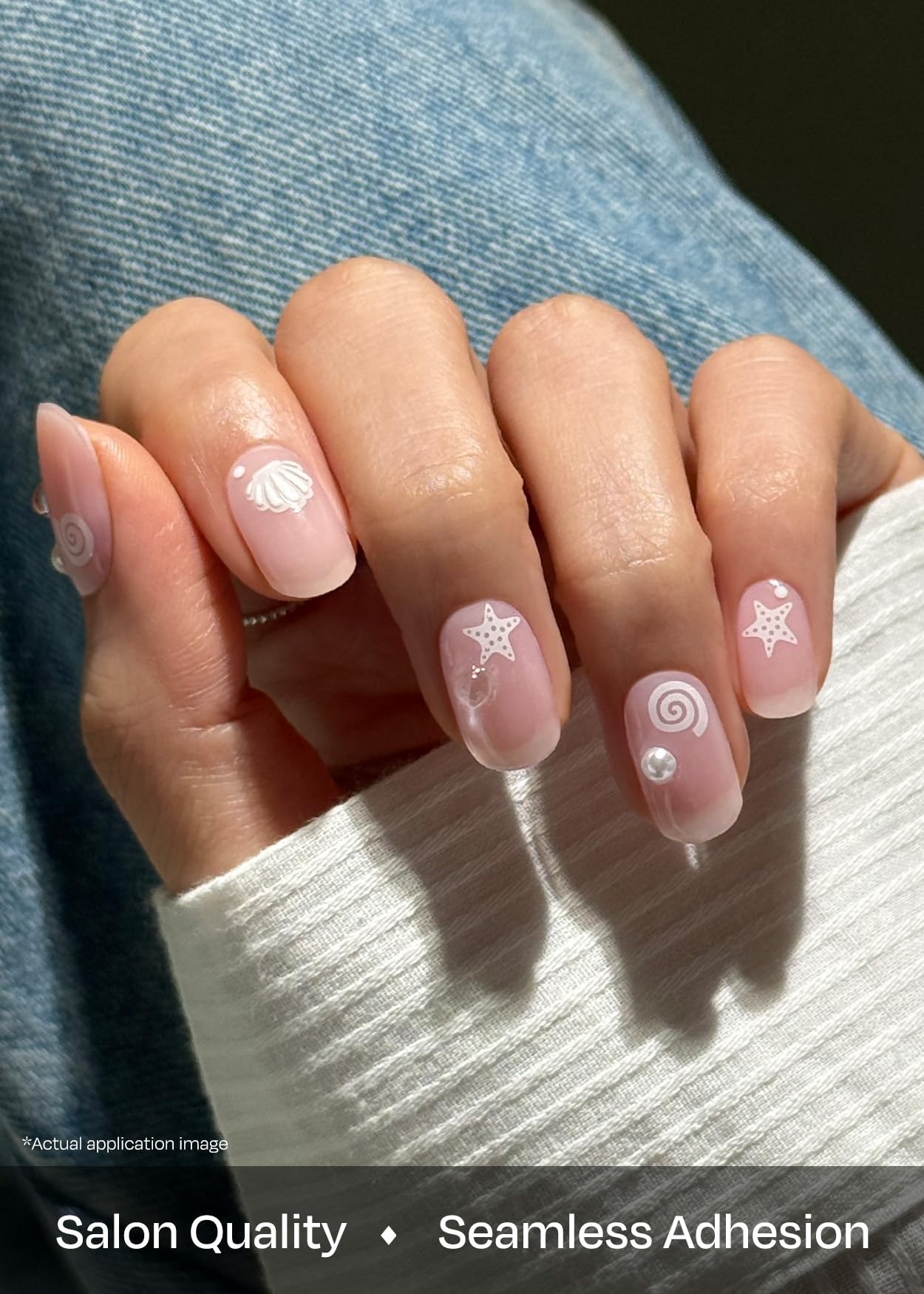 ohora Semi Cured Gel Nail Strips (N Seashell Love) - Works with Any Nail Lamps, Salon-Quality, Long Lasting, Easy to Apply & Remove - Includes 2 Prep Pads, Nail File & Wooden Stick