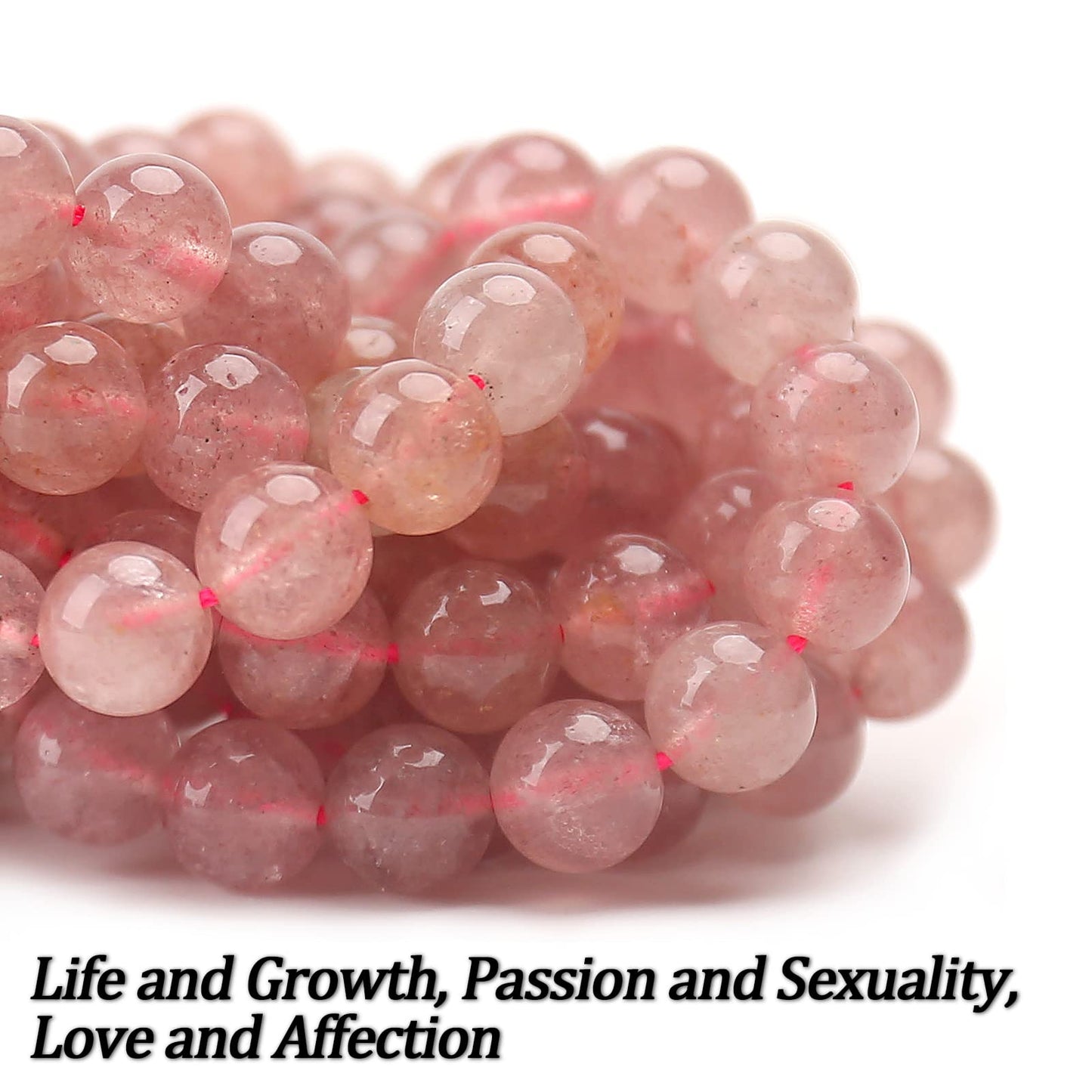 70PCS Natural 8MM Healing Gemstone, Strawberry Quartz Energy Stone Round Loose Beads, Semi-Precious Crystal Beads with Free Elastic String for Jewelry Making DIY