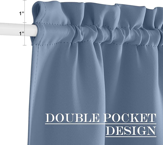 NICETOWN Blackout French Door Curtains, Privacy Door Curtains for Window, 30 X 64 Inch Room Darkening Blinds, Thermal Insulated Window Shades for Bedroom, 1 Panel, Stone Blue