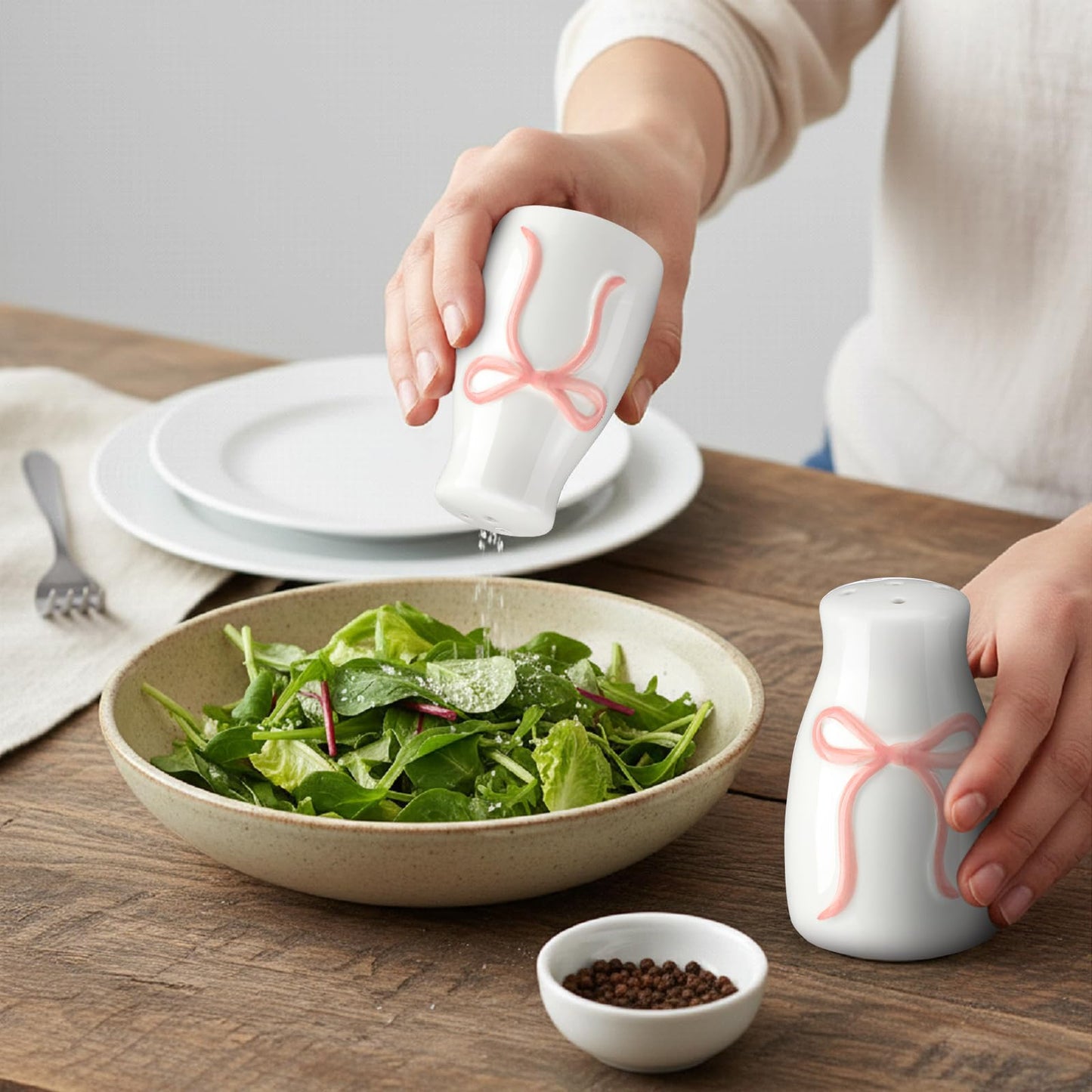 Acellegic 2 Pcs Bow Pink Salt and Pepper Shakers Ceramic Salt and Pepper Shakers Set for Coquette Kitchen Home Decors and Accessories Housewarming Gift