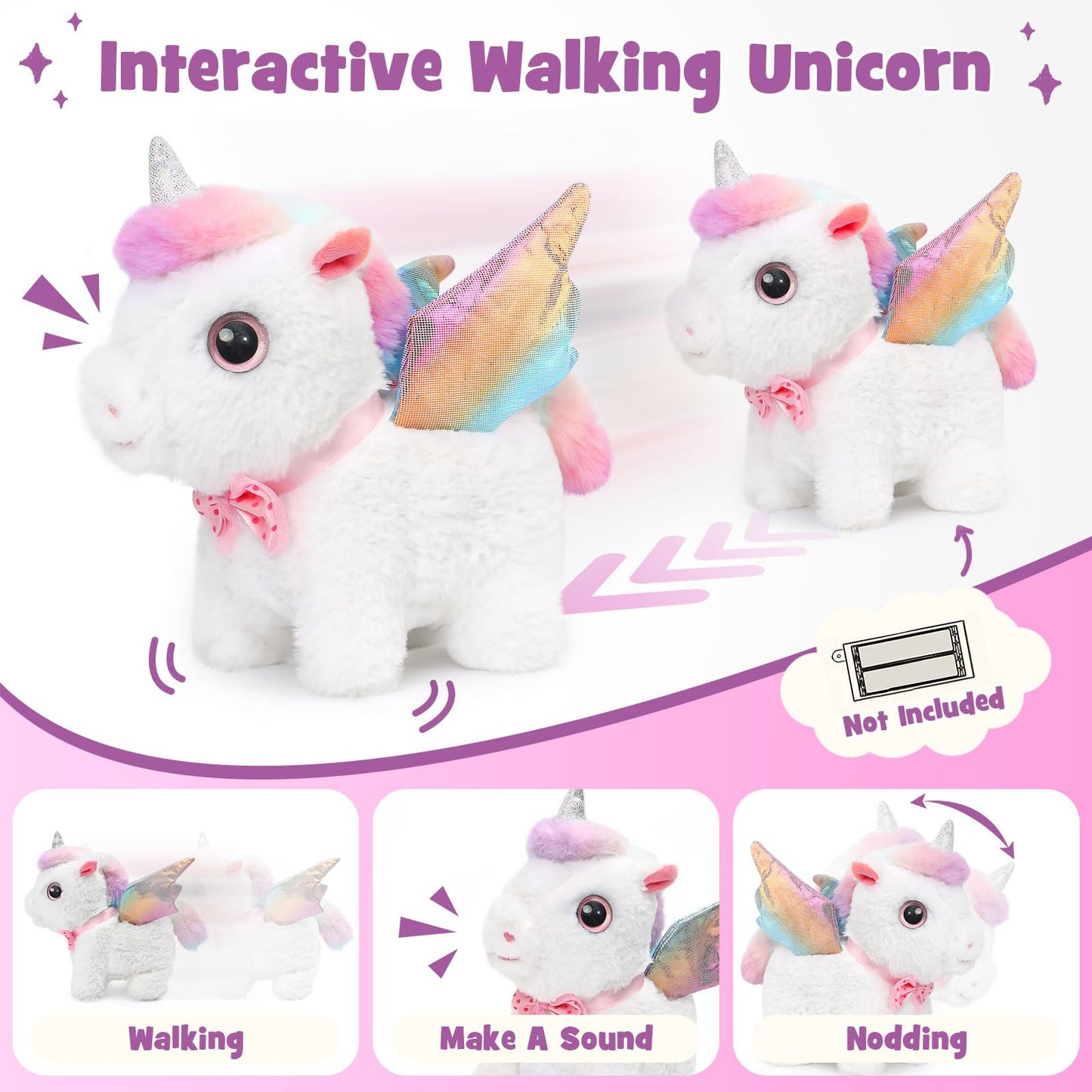 TUZT Girl Interactive Walking Unicorn Stroller Toy Set with Plush Electric Unicorn & Groom Care Accessories, Pretend Play Christmas Birthday Gift Toddler 3 4 5 6 Years, Unicorn Toys for Girls 4-6