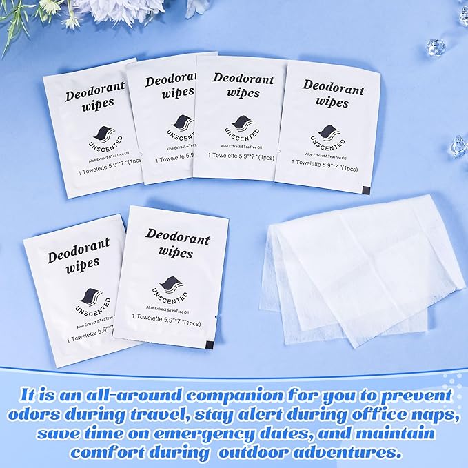 Travel Deodorant Wipes Individually Wrapped,Body Wipes to Clean Skin for Women Men（Unscented,pack of 200)
