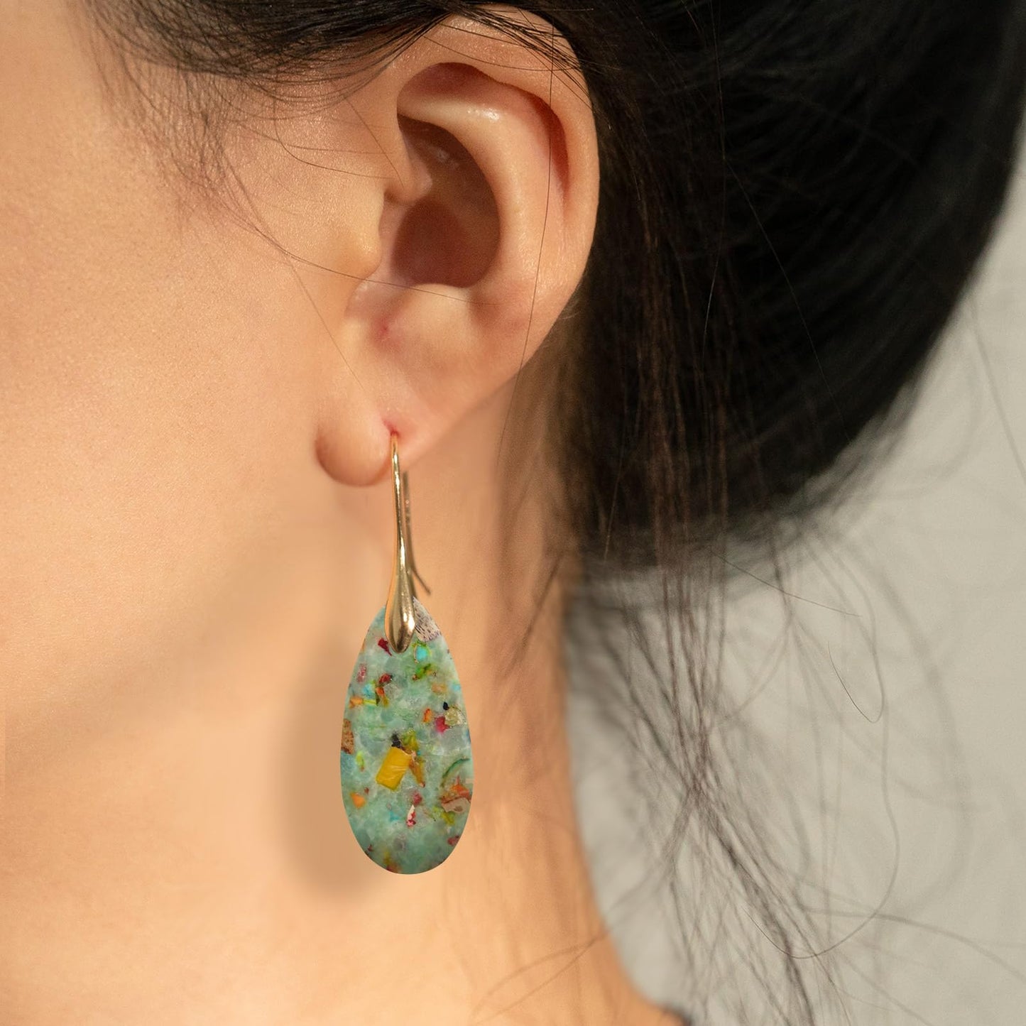 Sriomu Natural Healing Stone Fishhoop Dangle Drop Earrings Statement Gold silver earrings