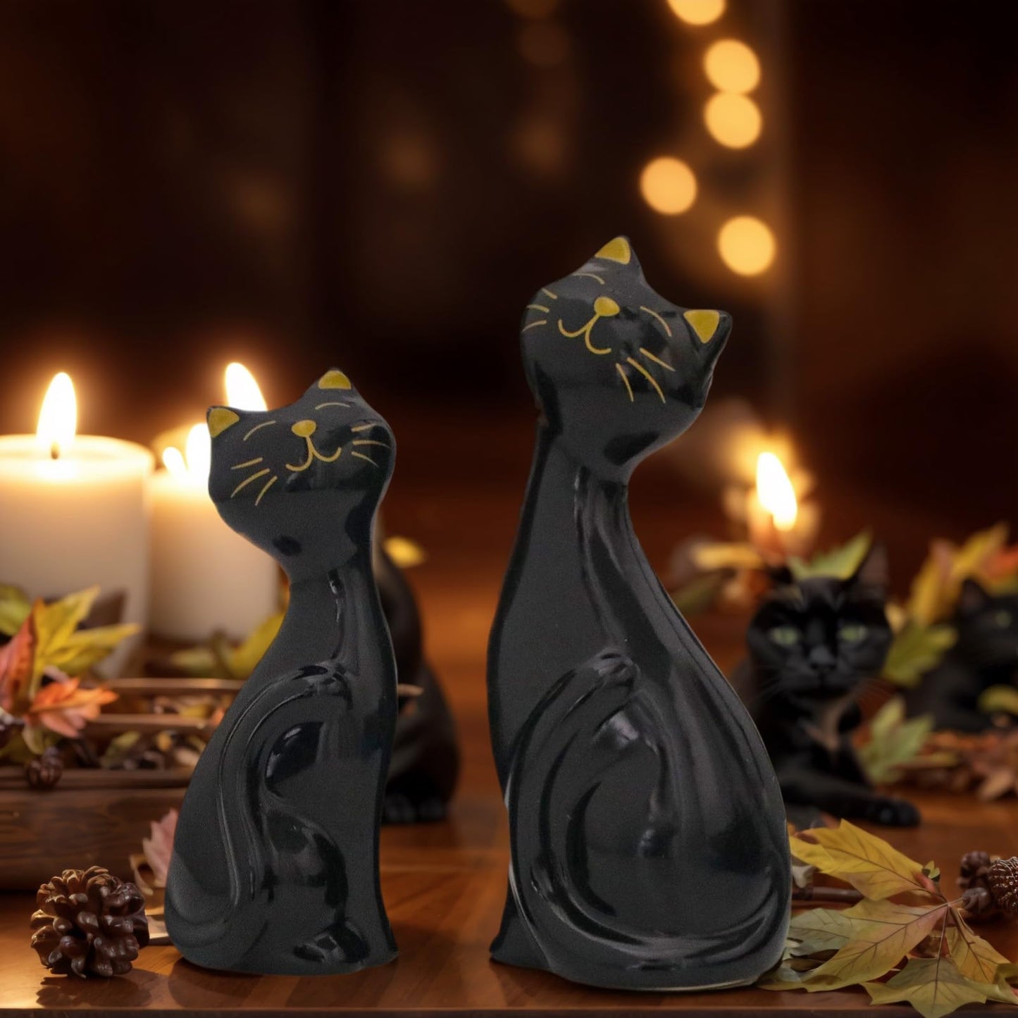 Wisifayardin 2pcs Black Cat Figurines and Statues for Home Decor - Black Cat Figurine for Cat Lovers
