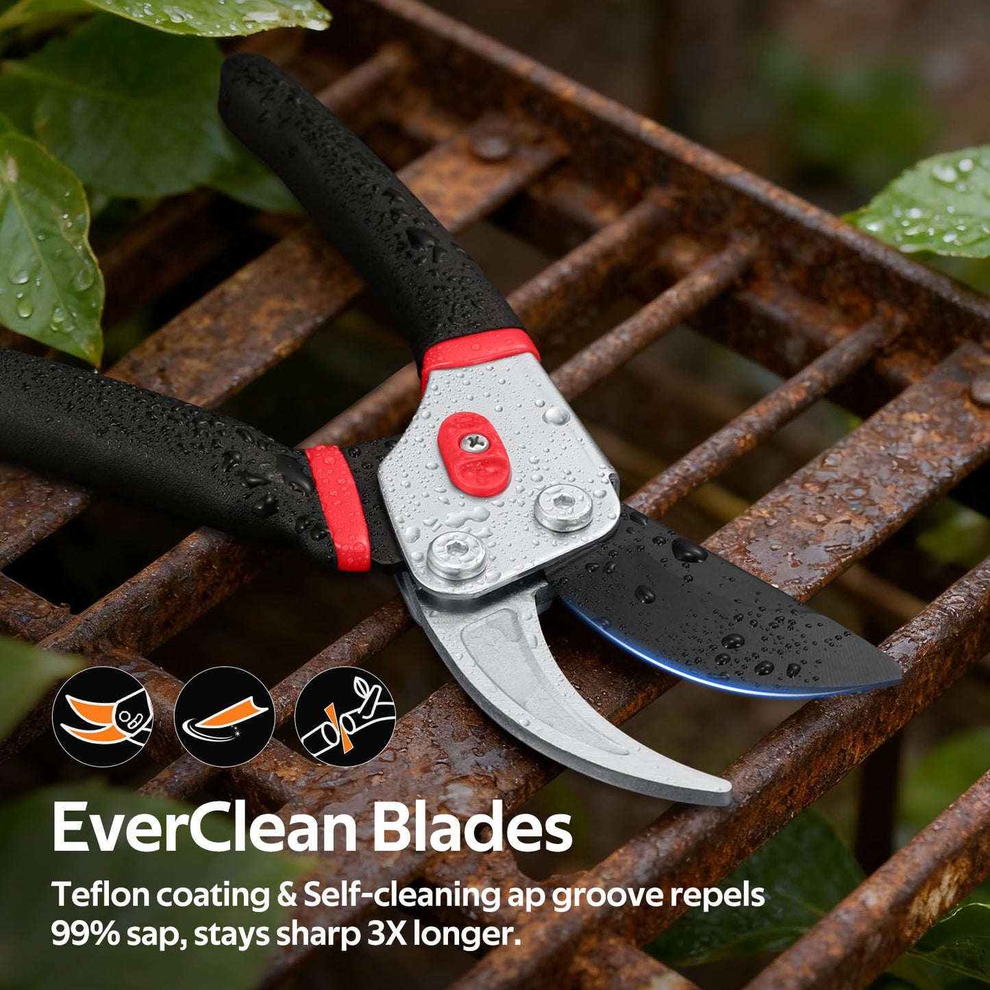 VOTREK® 8.5” Pruning Shears, Professional Garden Pruner with Jam-Proof Spring & Ever-Sharp SK5 Blade, Ergonomic Bypass Clippers for Rose, Tree Trimming, Heavy Duty Bonsai Scissor for Weak Hand