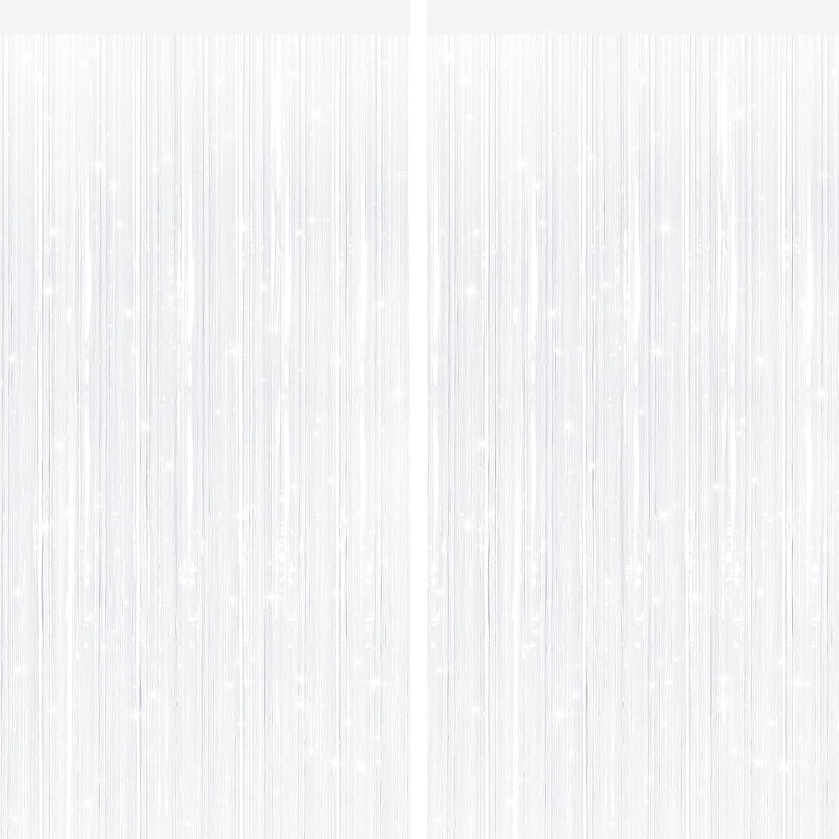 2 Pack White Metallic Tinsel Foil Fringe Curtains, Door Streamers Photo Booth Backdrop for Birthday Party, Tinsel Curtain Backdrop for Baby Shower Bachelorette Christmas Party Decorations