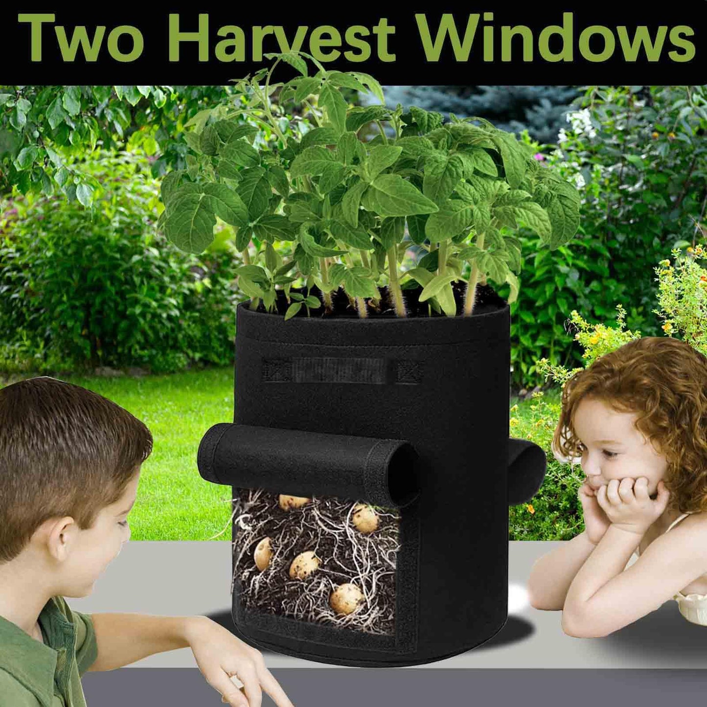 TCBWFY 2 Pack Potato Grow Bags with 2 Flaps 15 Gallon,Heavy Duty 14oz/yd² Planter Pot with Sturdy Handles and 2 Harvest Windows for Potato Tomato and Vegetables
