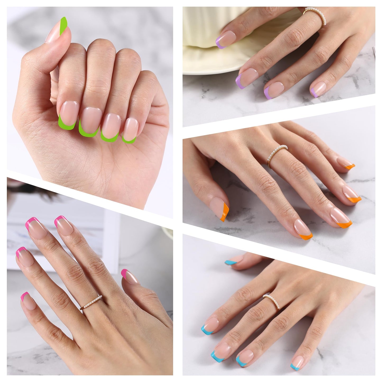 300Pcs French Tip Press on Nails, OPkssnails French Press On Nails Extra Short Square, Pre-shaped No Need to File 3 in 1 Gel Nail Tips, Acrylic Fake Nails for Nail Art DIY Extension Designs 15 Size