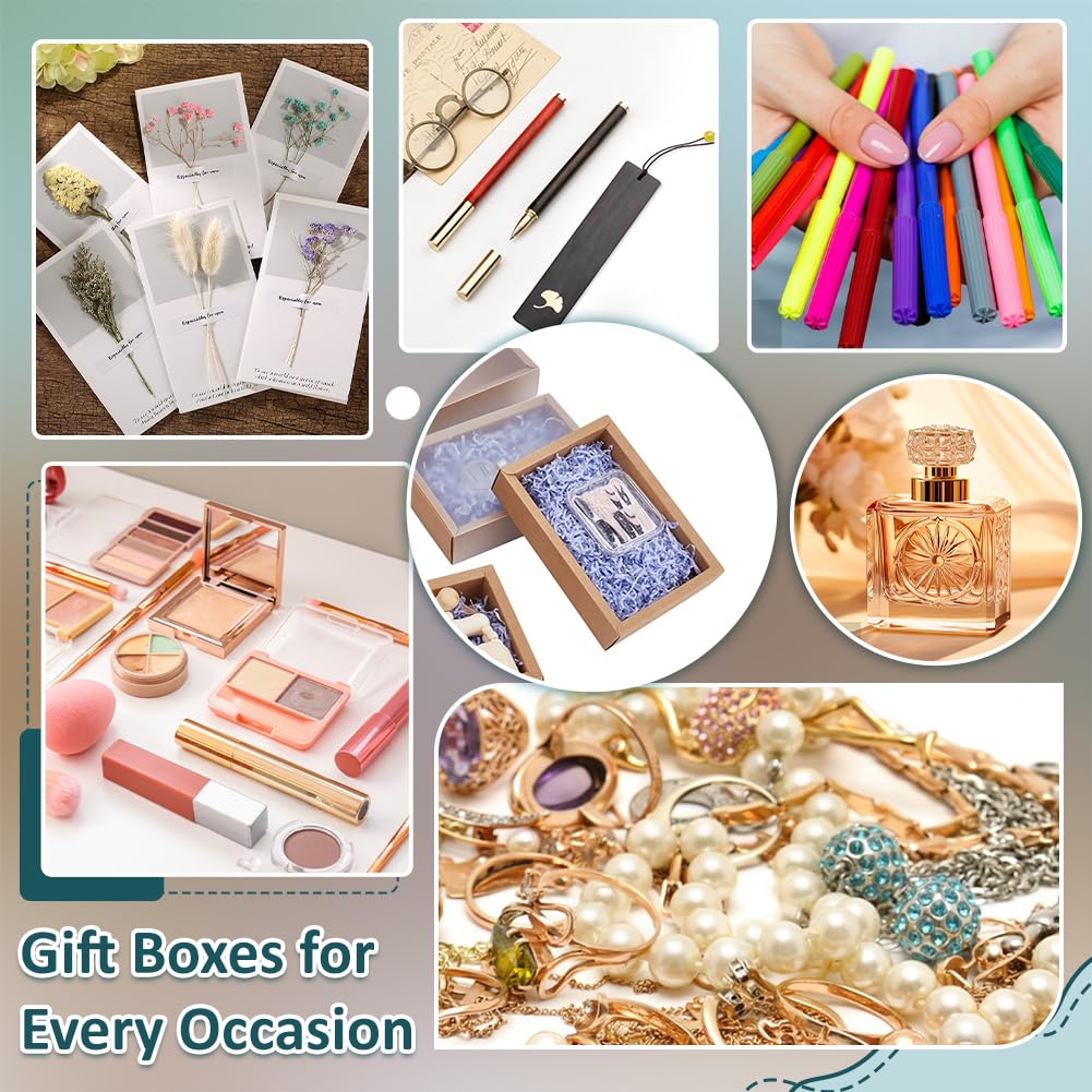 BENECREAT 30 Set Brown Kraft Drawer Gift Box, Paper Storage Organizers with Translucent Plastic Sliding Lid for Wedding Favors, DIY Crafts, Small Item Display, 7.17x5.12x1.8inch