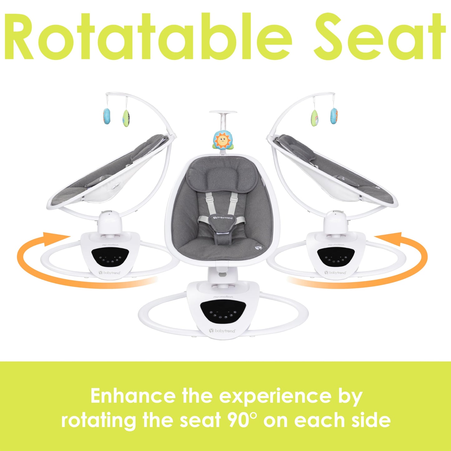 Baby Trend NuMotion Infinity Swing – 5 Motion Modes, Touchscreen Control, Remote, Multi‑Position Recline & Hanging Toys – Dash Grey