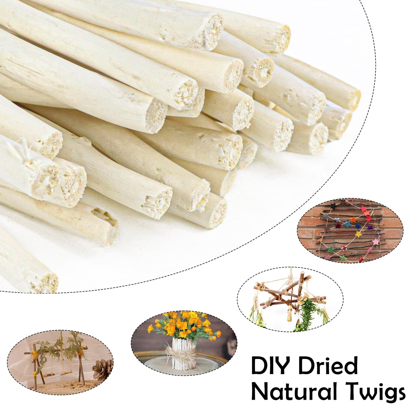 50Pcs Natural Twigs, Driftwood Branches, Unfinished Timber Rods for Model Making, Home Decor & Art Supplies (White 30CM)