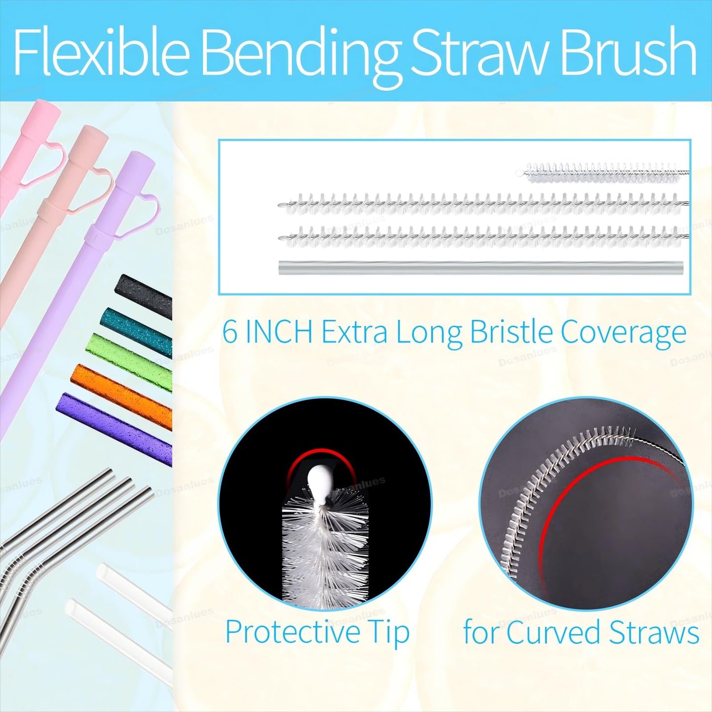 Dosanlues 8Pcs Water Bottle Cleaner Brush Compatible with Stanley, Multipurpose Brush Cleaner Kit with Nylon Straw Brush 4 in 1 Bottle Gap Cleaner and Silicone Cup Cleaners