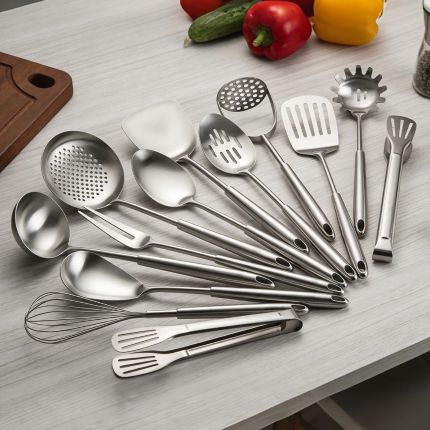 304 Stainless Steel Cooking Utensils Set, 13 PCS Long Large Metal Cooking Utensil Tools Set, Mirror Polished Kitchen Gadget Cookware and Kitchen Tool Set, Dishwasher Safe