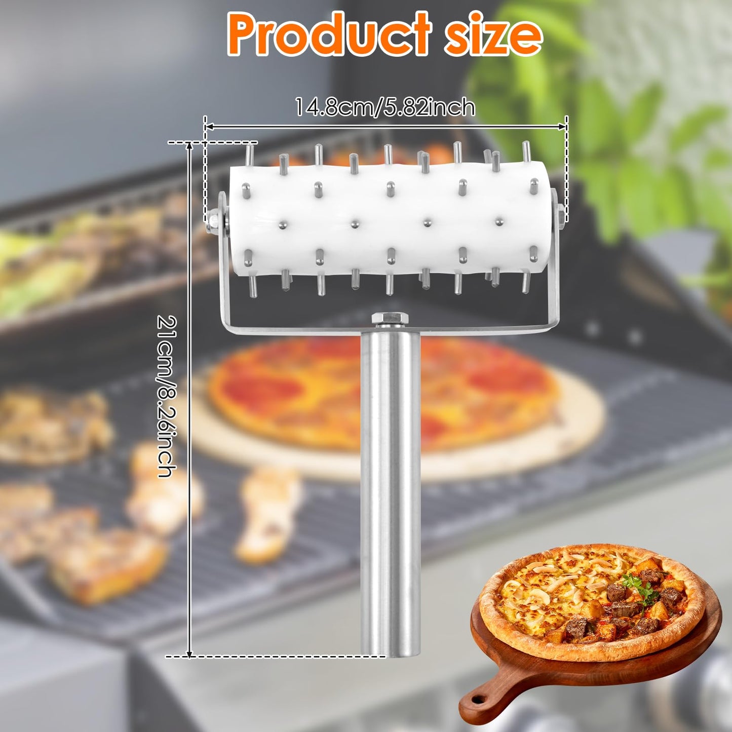 Stainless Steel Pizza Dough Docker with Spikes, Professional Pizza Dough Roller, Ergonomic Pizza Roller, Multifunctional Pizza Docker, Pizza Dough Press for Making Pizza Cookie Pie Pastry, Silver
