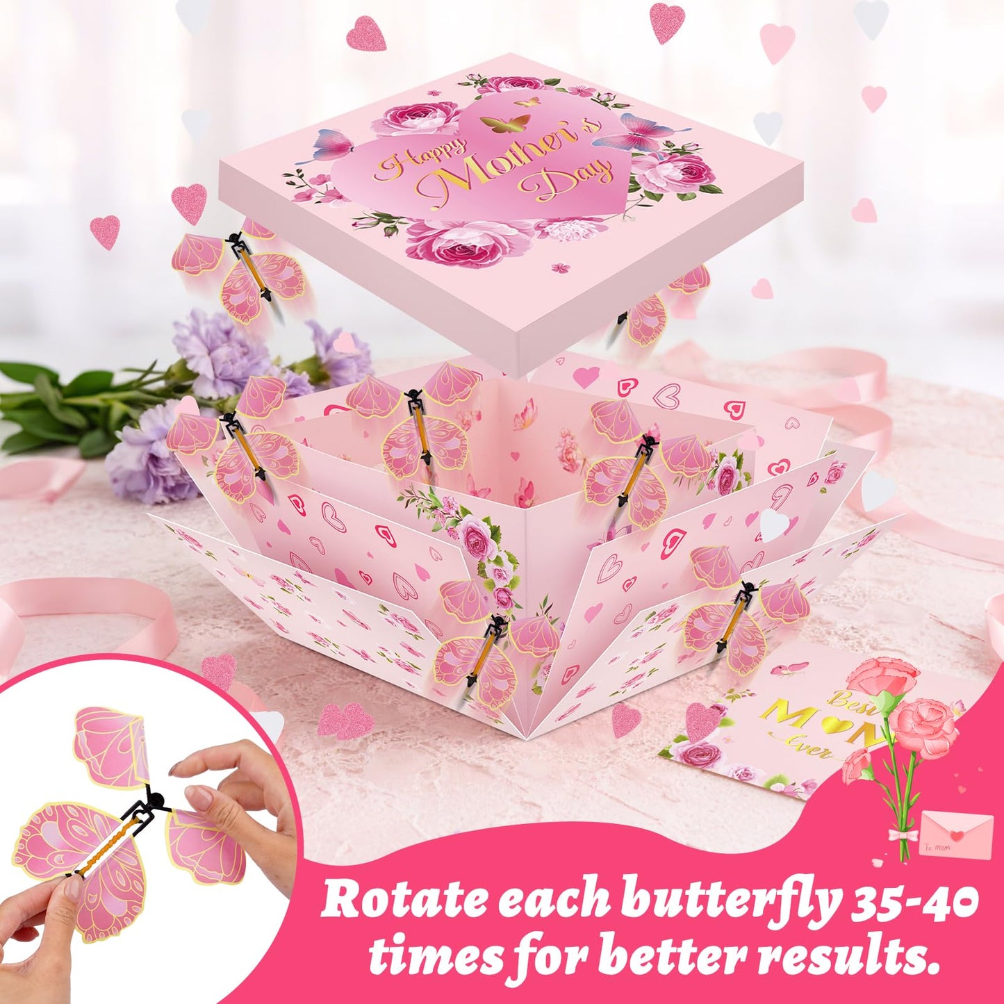 FVNPIHAM Mother'S Day Explosion Gift Box, Surprise Gift Box Explosion with 8pcs Flying Butterfly Surprise Box for Mom, Butterfly Explosion Gift Box for Mothers Day Gifts Wrapping