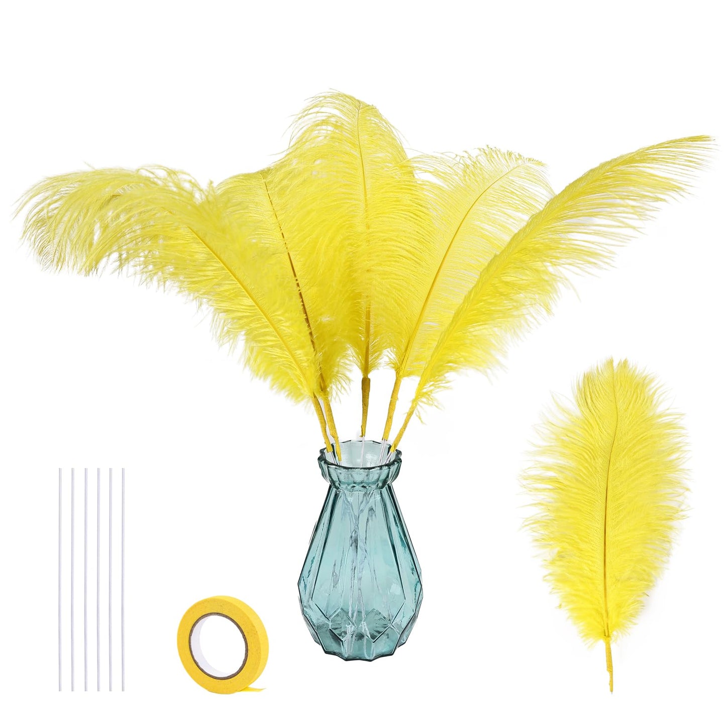 Bulk Yellow Ostrich Feathers - 12pcs 12-14inch Crafting Supplies for Centerpiece Table Decorations
