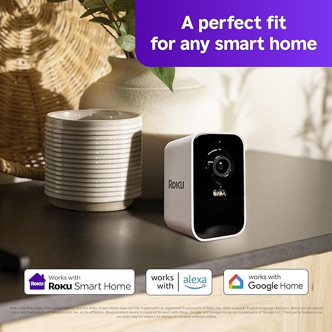Roku Battery Camera for Home Security - New 2025 Weather-Resistant Indoor & Outdoor Wireless Camera & Pet Monitor with 1080p HD & Two-Way Audio - Rechargeable, Motion Detection & Wi-Fi (Pack of 2)