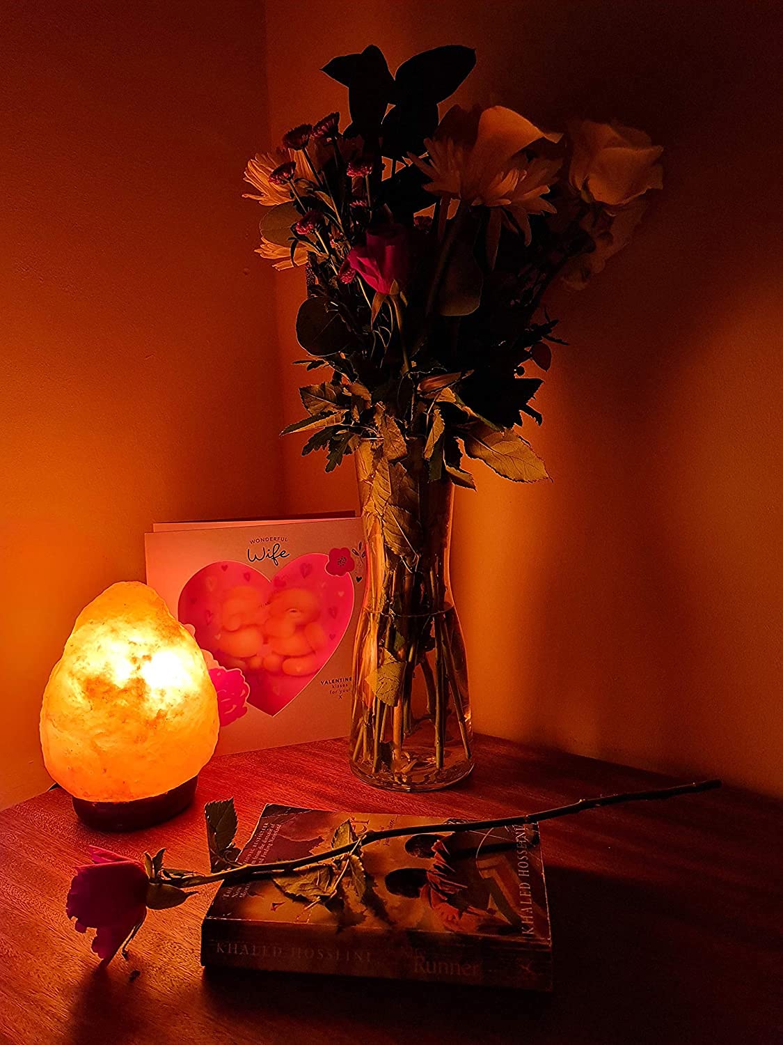 Needs&Gifts Himalayan Salt Lamp with Natural Himalayan Crystal Rock, Hand Crafted Wooden Base from Foothills of The Himalayas, Home Decor, Night Light & Gifts