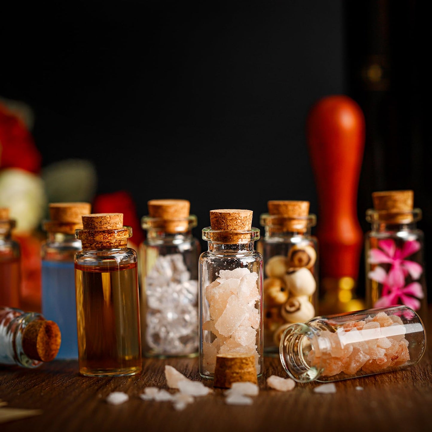 Blcculi 200 Pcs Mini Glass Bottles with Wood Cork Stoppers, 10ml Clear Vials for DIY Art, Wedding Decorations, Party Favors