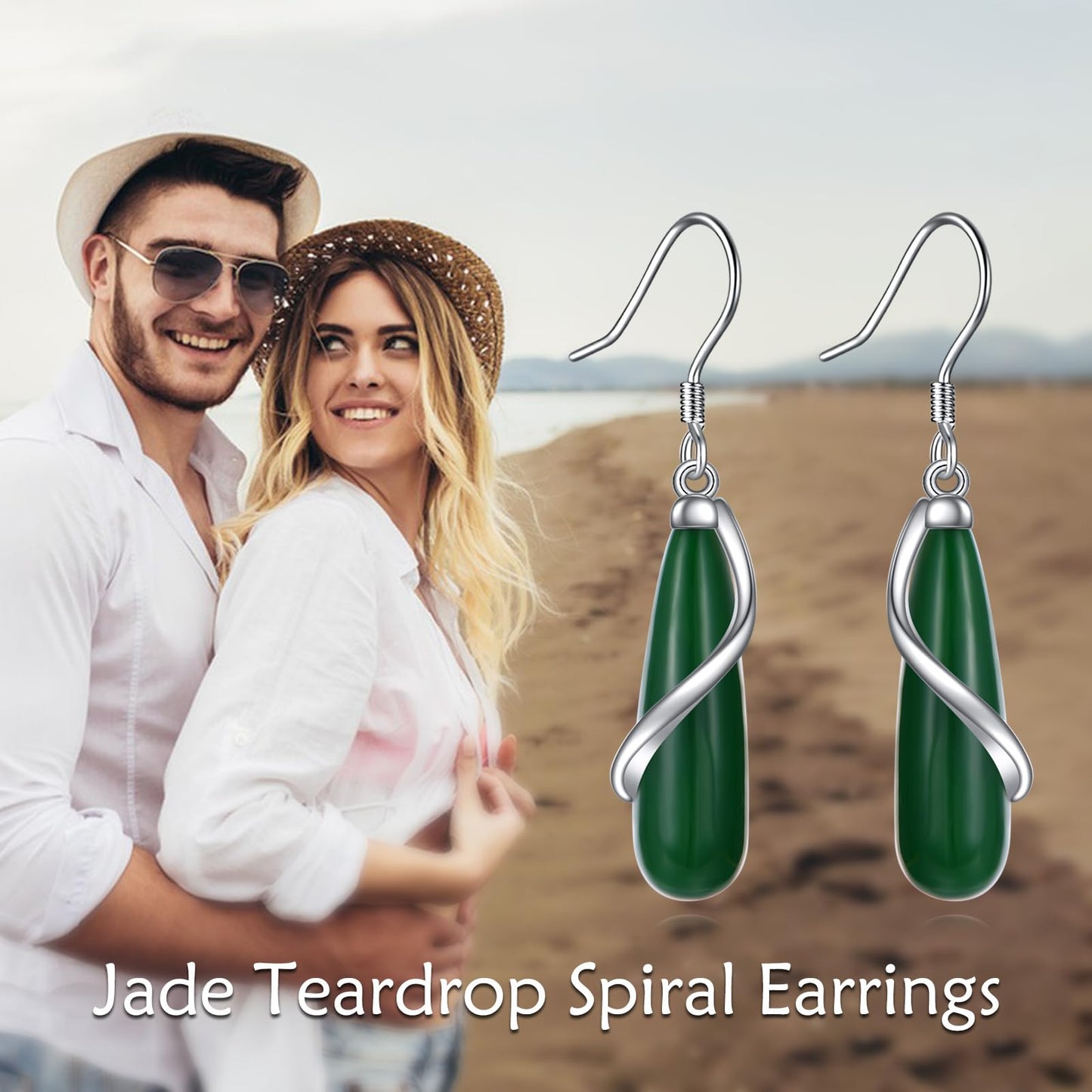POPLYKE Teardrop Jade Dangle Earrings for Women 925 Sterling Silver Jade Earrings Infinity Spiral Jewelry Gifts for Her