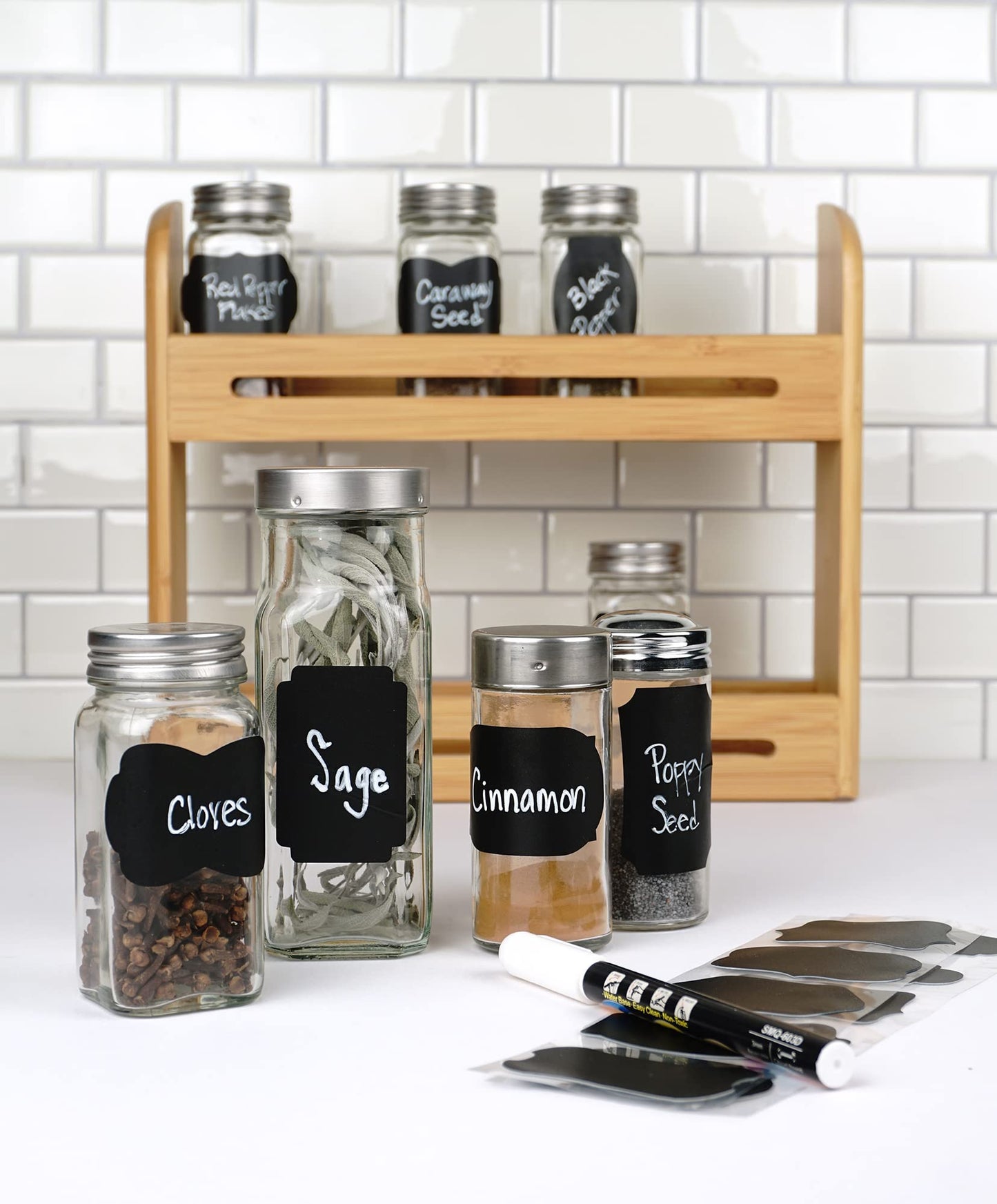 RSVP International Reusable Pantry/Spice Labels, Assorted Shapes, 30-Piece, Black