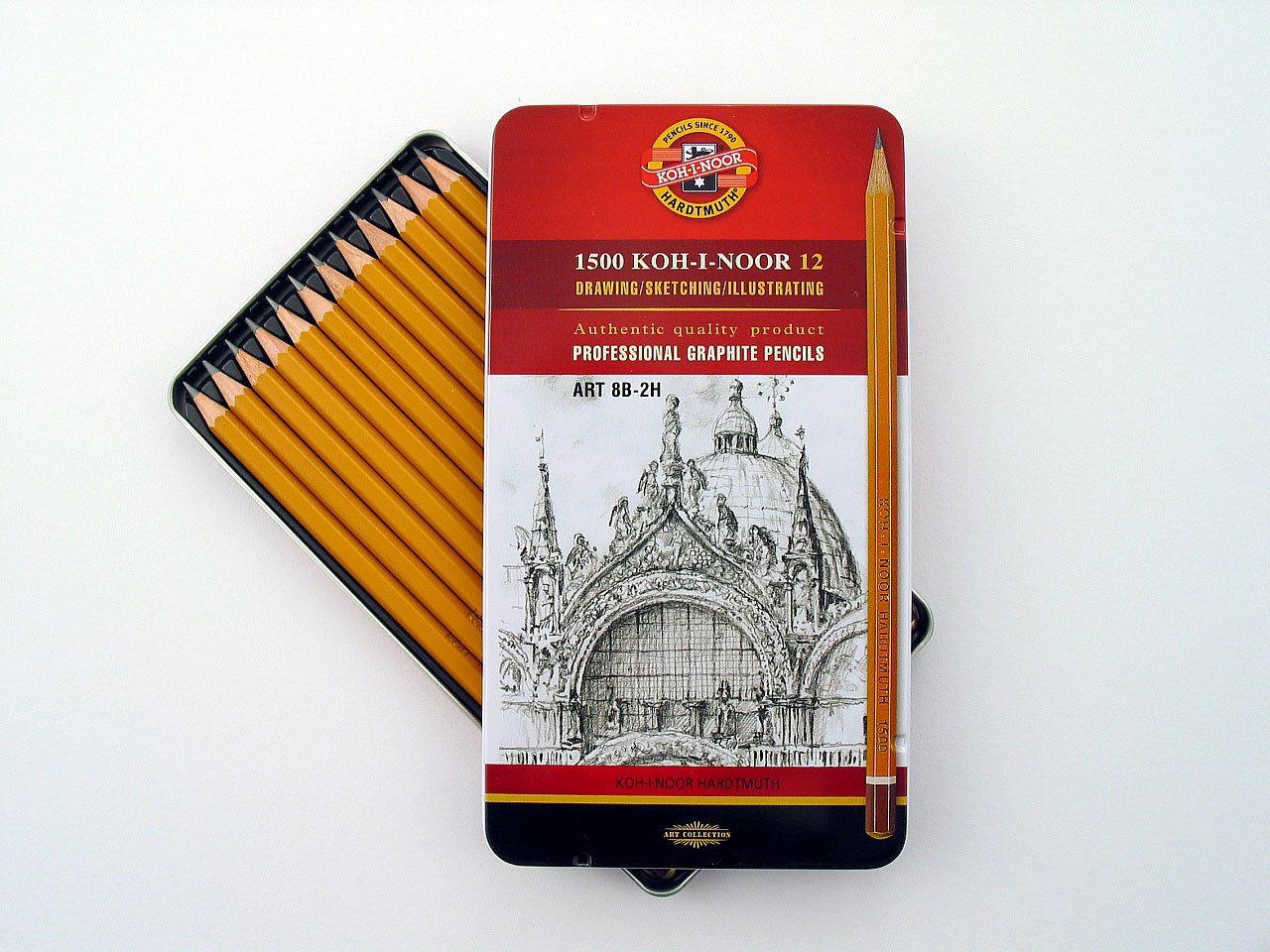 Koh-I-Noor Toison d'Or Graphite Pencil Artist Set, 8B-2H Degrees, 12 Pencils Per Tin, 1 Each (FA1502/11.12)