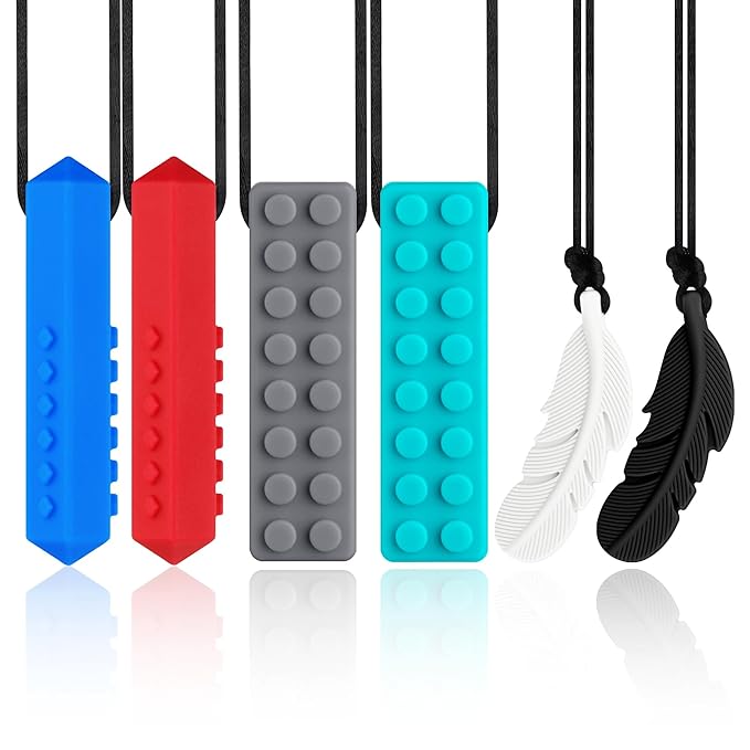 Chewy Necklaces for Sensory Kids, Silicone Chewable Toys, 6 Packs Oral Motor Aids Chewable Toys for Aggressive Chewers with Autism, ADHD, SPD, or Special Needs