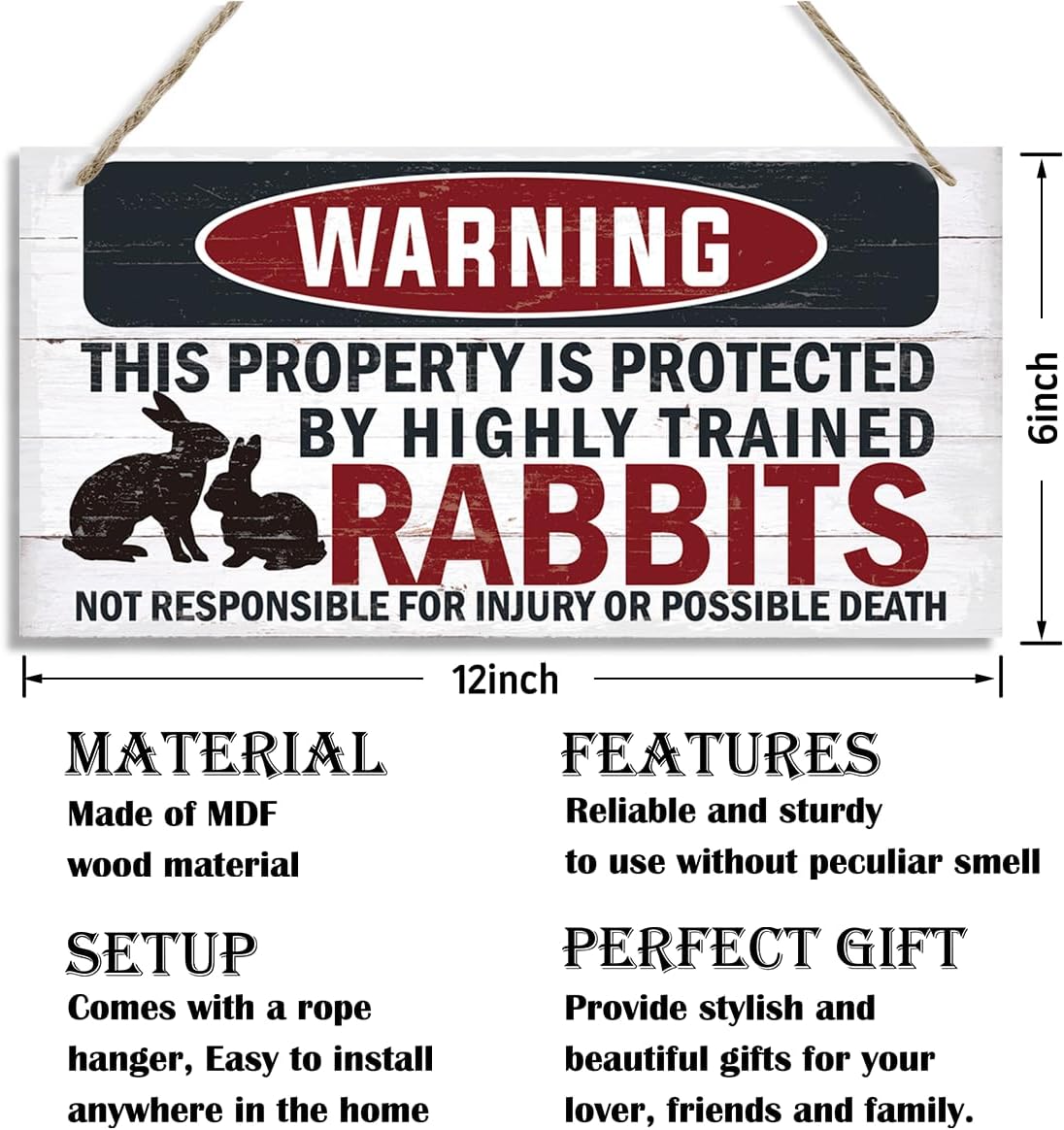 Funny Warning Signs, The Property is Protected By Highly Trained Rabbits Sign, Decorative Wood Hanging Wood Plaque, Rabbit Warning Decor Outdoor, Farm Decor, Rustic Home Decor for Front Door