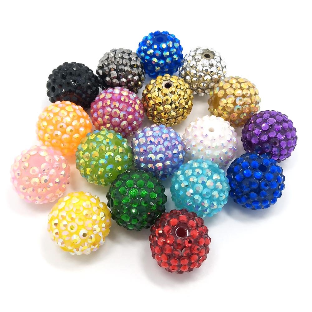 20mm Rhinestone Beads 50pcs Beaded Pens Beads Chunky Bubblegum Large Spacer Charms Sparkle Bling Ball Bulk Mix Colors Randomly (20mm)