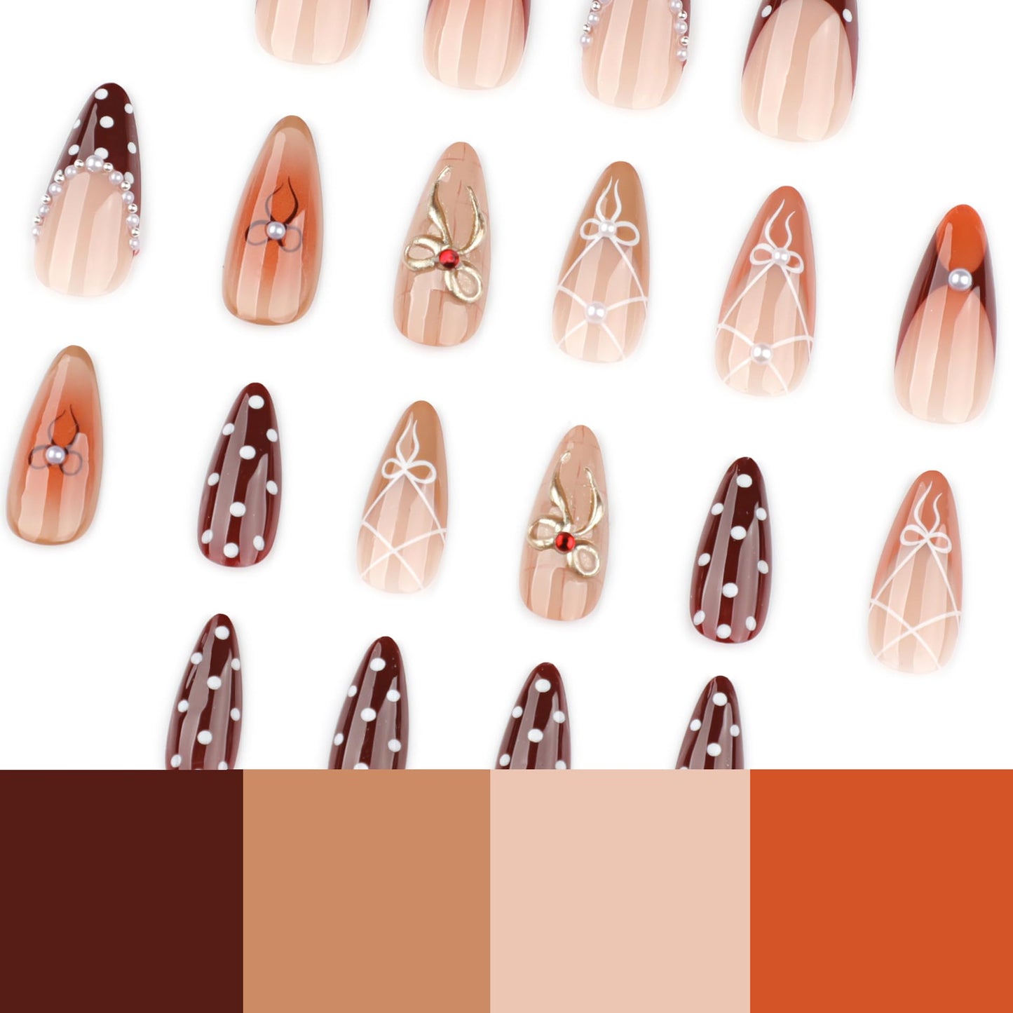 plalely Stiletto Press on Nails Long Brown Fake Nails Embossed Flowers Stick on Nail Tips for Women 24pcs