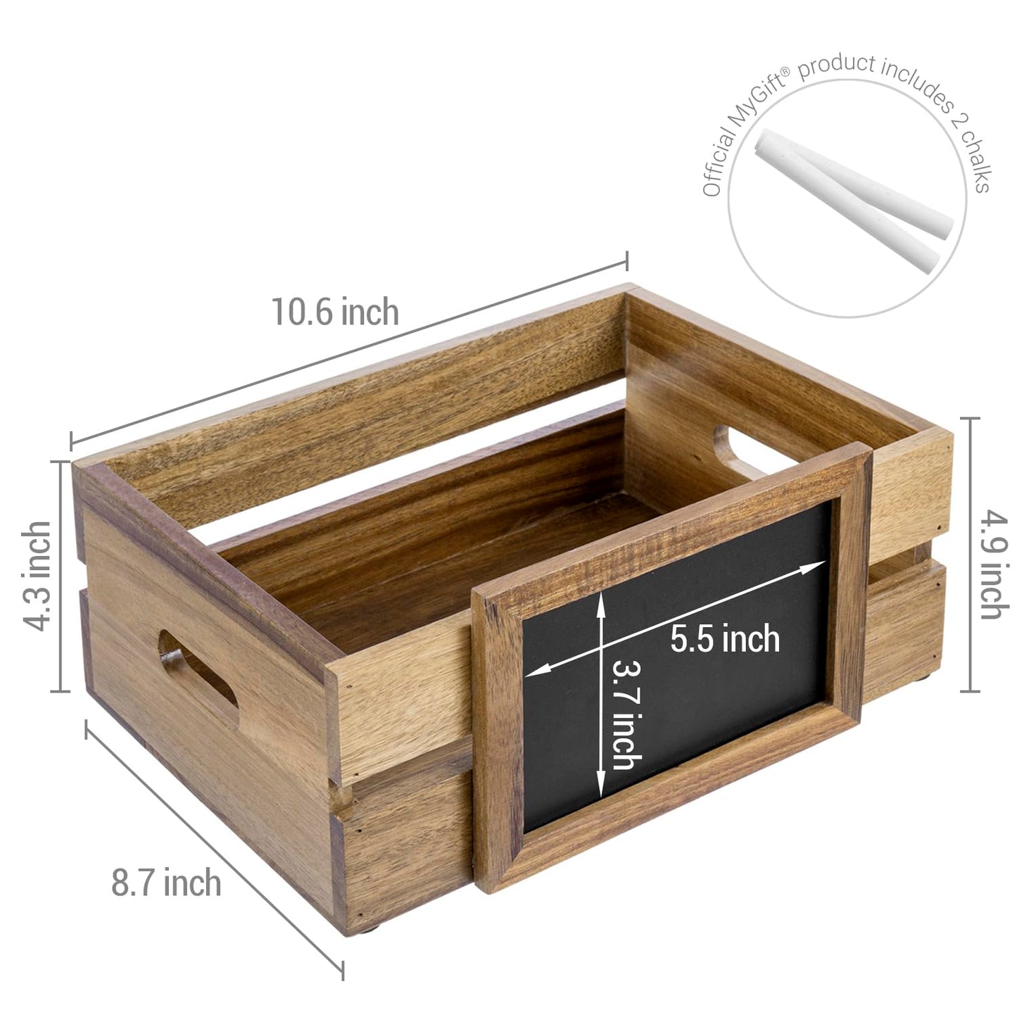 MyGift Premium Acacia Wood Tabletop Decorative Storage Crate, Guest Gift Card Box with Chalkboard Label for Wedding Birthday Graduation Party