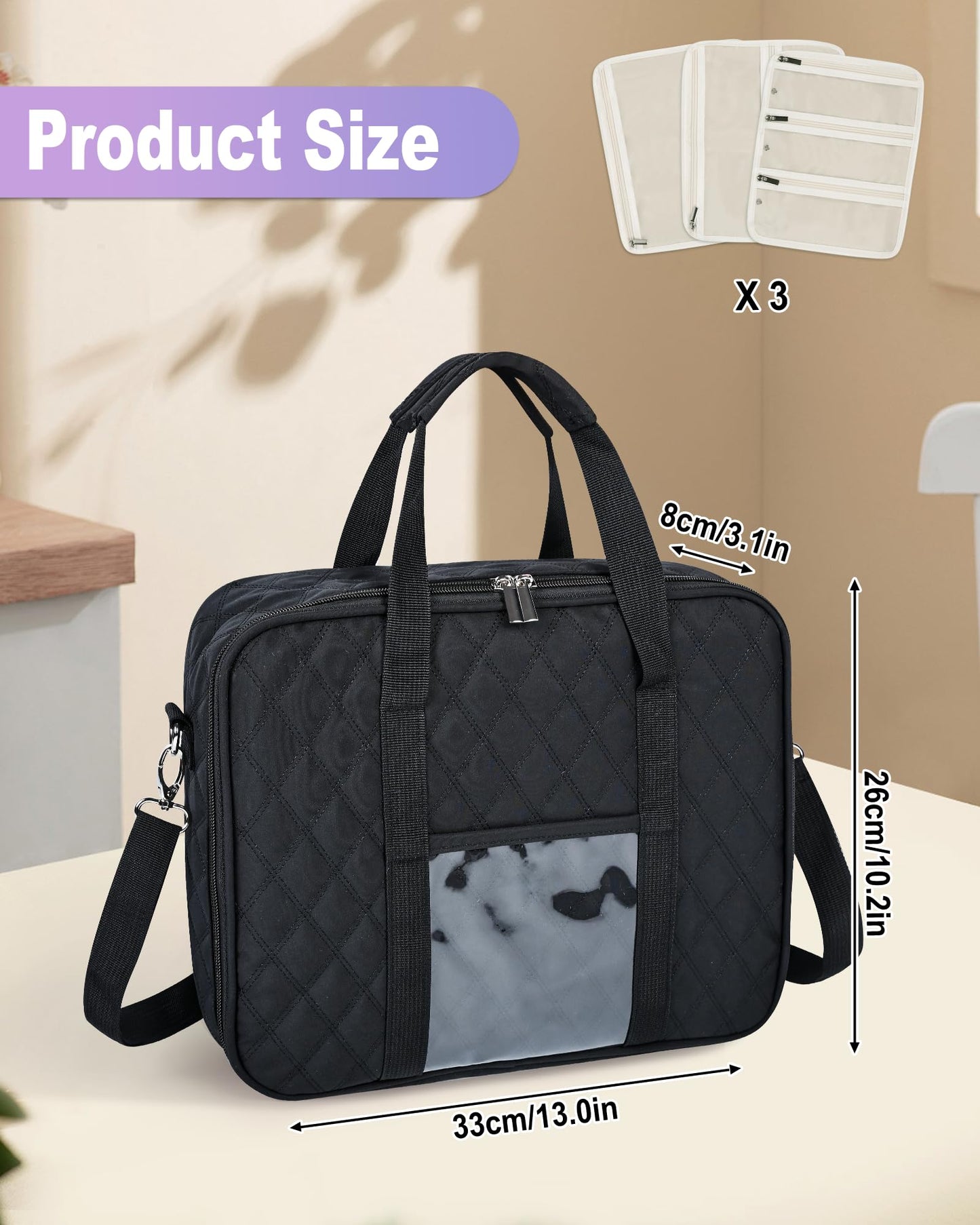 Telawsfun Sewing Supply Storage Bag with Removable Binder, Large Capacity Sewing Organizer Tote With Multi Pocket for Threads, Needles, Scissors, Craft Supplies (Black)