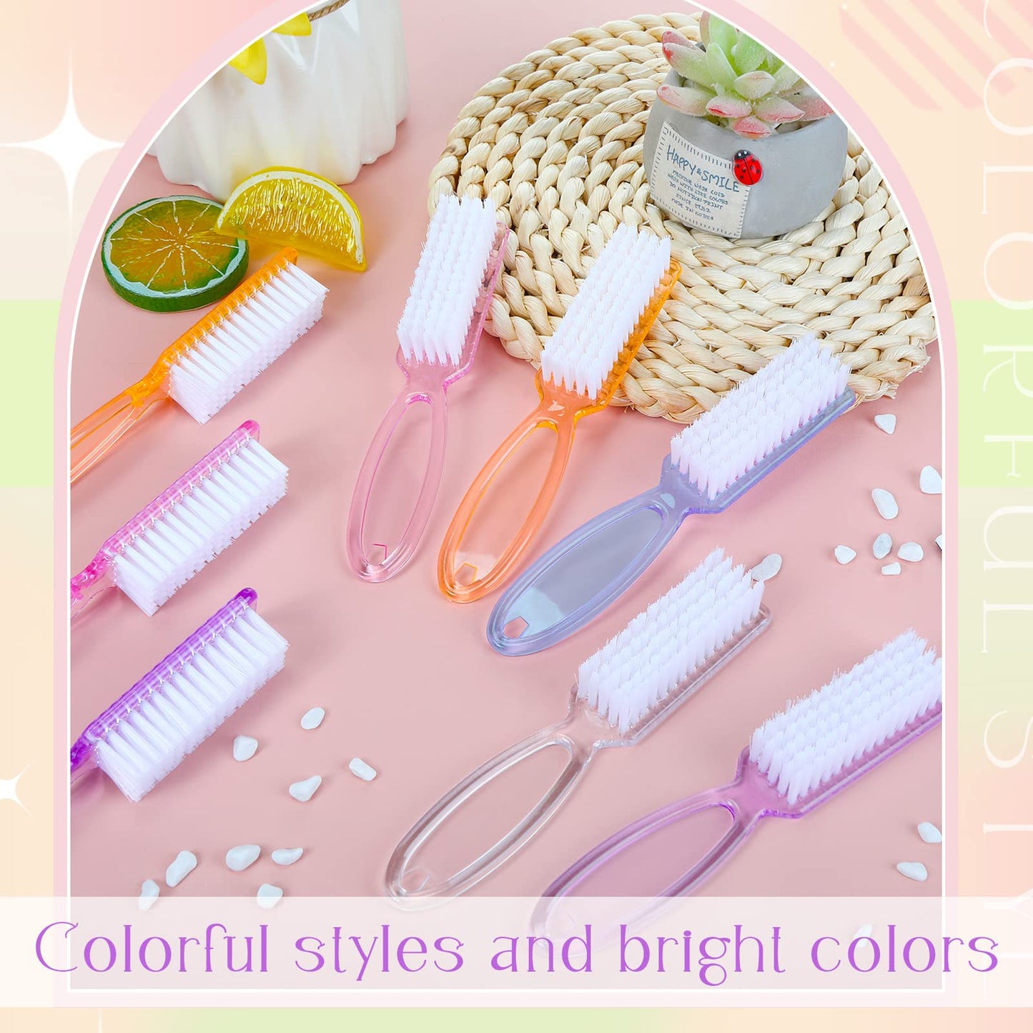 Patelai 100 Pieces Handle Grip Nail Brush Bulk for Cleaning Fingernails Toes Scrub Manicure Pedicure (Colorful)