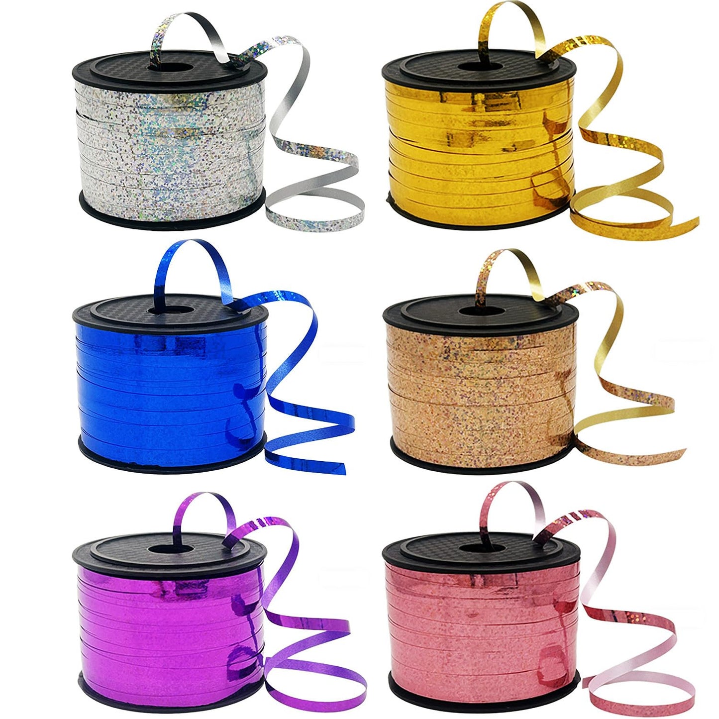Decorative Curly Ribbon for Gift Wrapping, Party Balloon Decoration (Glitter Silver Blue Purple Gold)