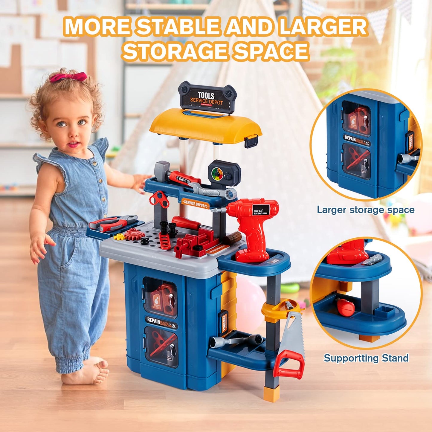 Kids Tool Bench with Kids Tool Set, Three Modes Toddler Tool Bench with Electric Drill Set, Pretend Construction Toys Kid Workbench, Toddler Workbench Tool Bench for Kid Ages 3-5 6-8