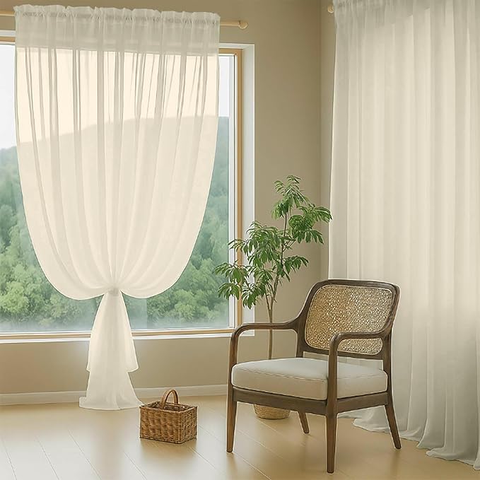 Cream Sheer Curtains 90 Inches Long 2 Panels, Light Filtering Solid Sheer Curtains for Bedroom Living Room, Lightweight Soft Airy Window Voile Sheer Drapes, Dual Rod Pocket, 2x42Wx90L Inches