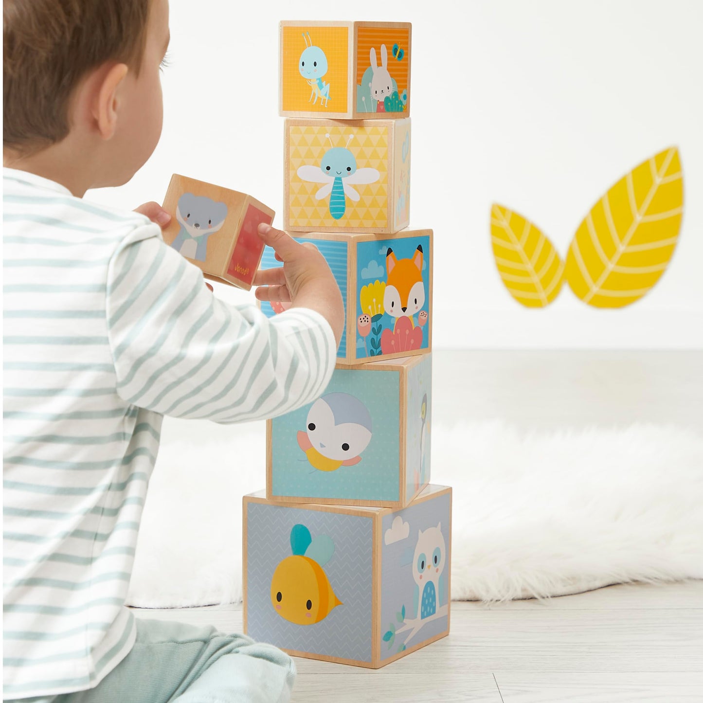 Janod J05147 First Wooden Pyramid - 6 Cubes Stacking Toy - Develops Dexterity and Imagination - Early Ages 12 Months from 12 Months, Multi-Coloured