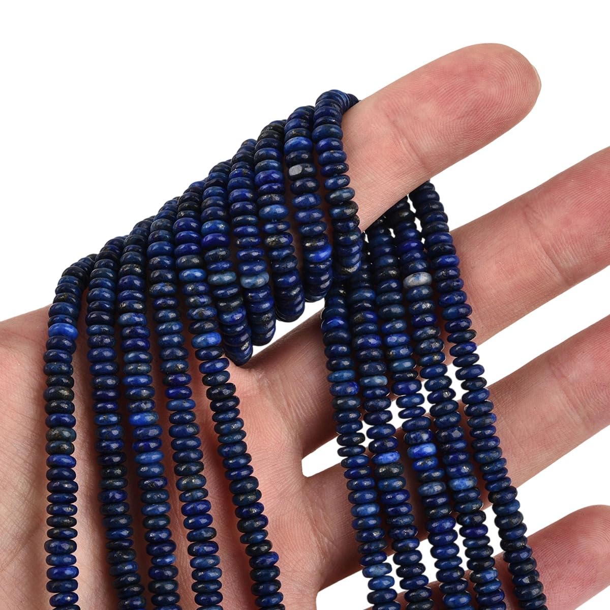 200pcs 4x2mm Lapis Lazuli Natural Stone Disk Rondelle Spacer Semi Precious Gemstone Loose Beads for Jewelry Making 15 Inch