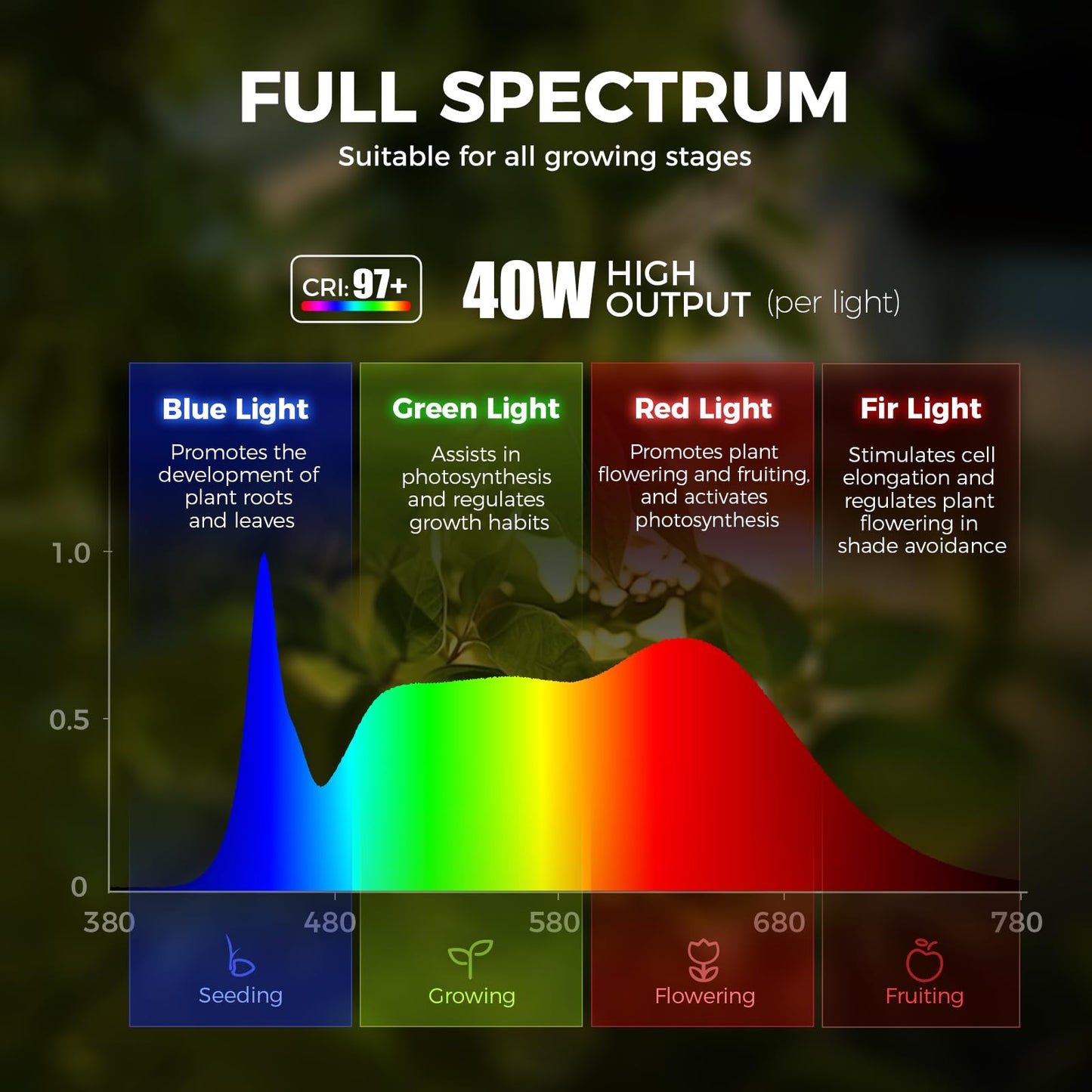 Barrina TR40a Track Grow Lights for Indoor Plants, 15°-60° Adjustable Beam Angle, 40W 4000K Full Spectrum LED Plant Light, High PPFD Spotlight Grow Lamps with Timer for House Plants, 1-Pack, Black